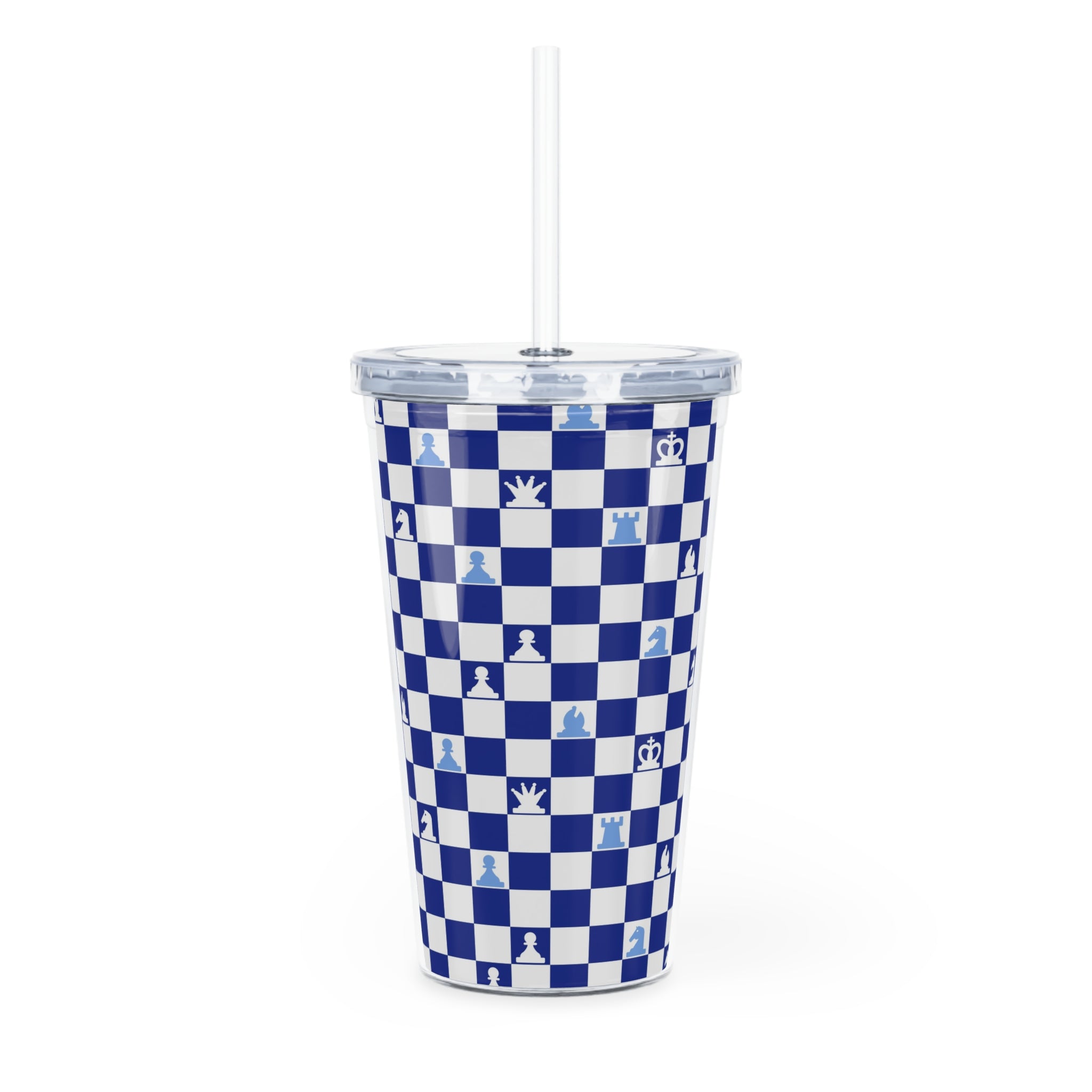 Chessboard Navy Blue Plastic Tumbler with Straw, Artsulli - Art is Long, Life is Short, Mug, , , , , , , 