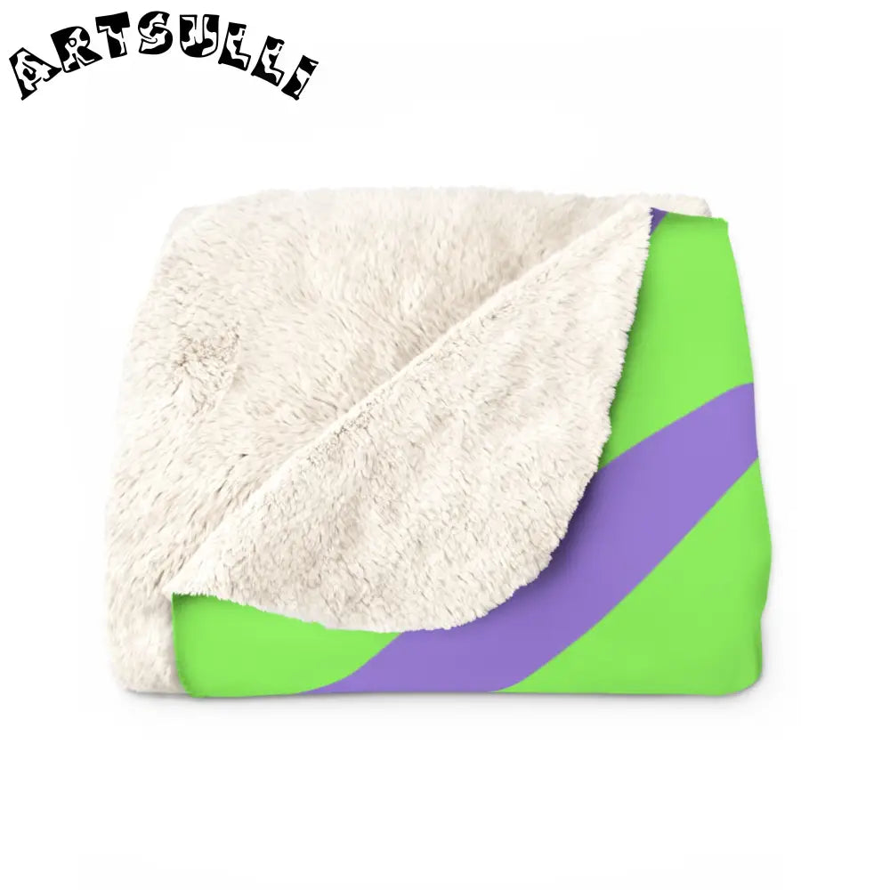 JAKKOUTTHEBXX Tyrannosaurus Print Green and Purple Sherpa Fleece