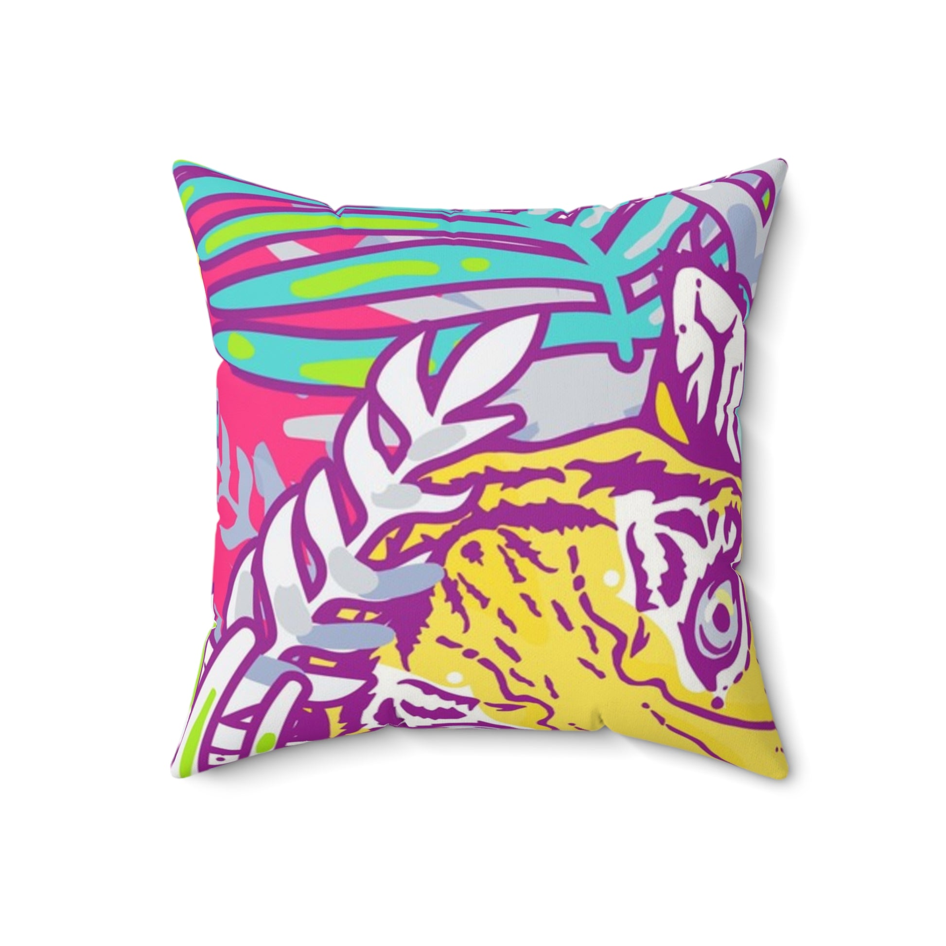 Tropical Floral Tigers Torquise and Purple Faux Suede Square Pillow, Artsulli - Art is Long, Life is Short, Home Decor, , , , , , , 