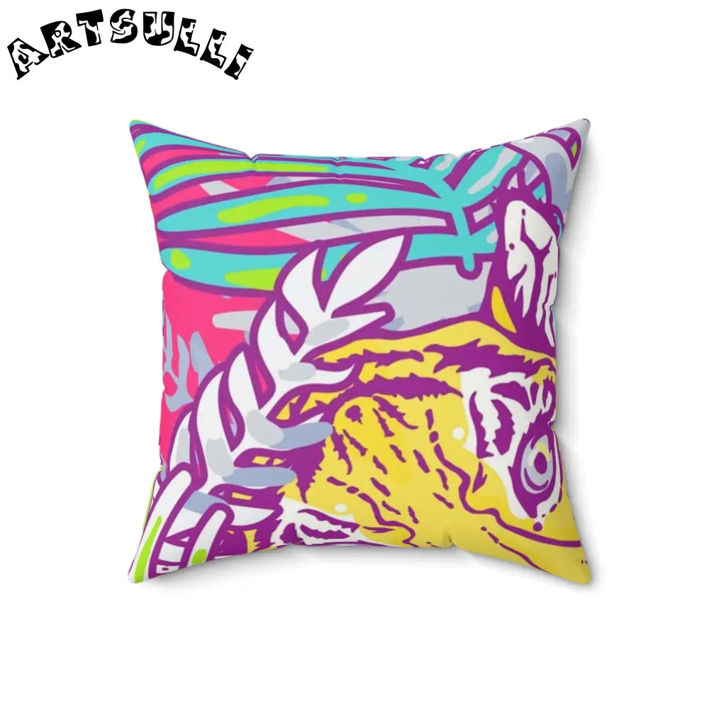 JAKKOUTTHEBXX Tropical Floral Tigers Torquise and Purple Faux Suede