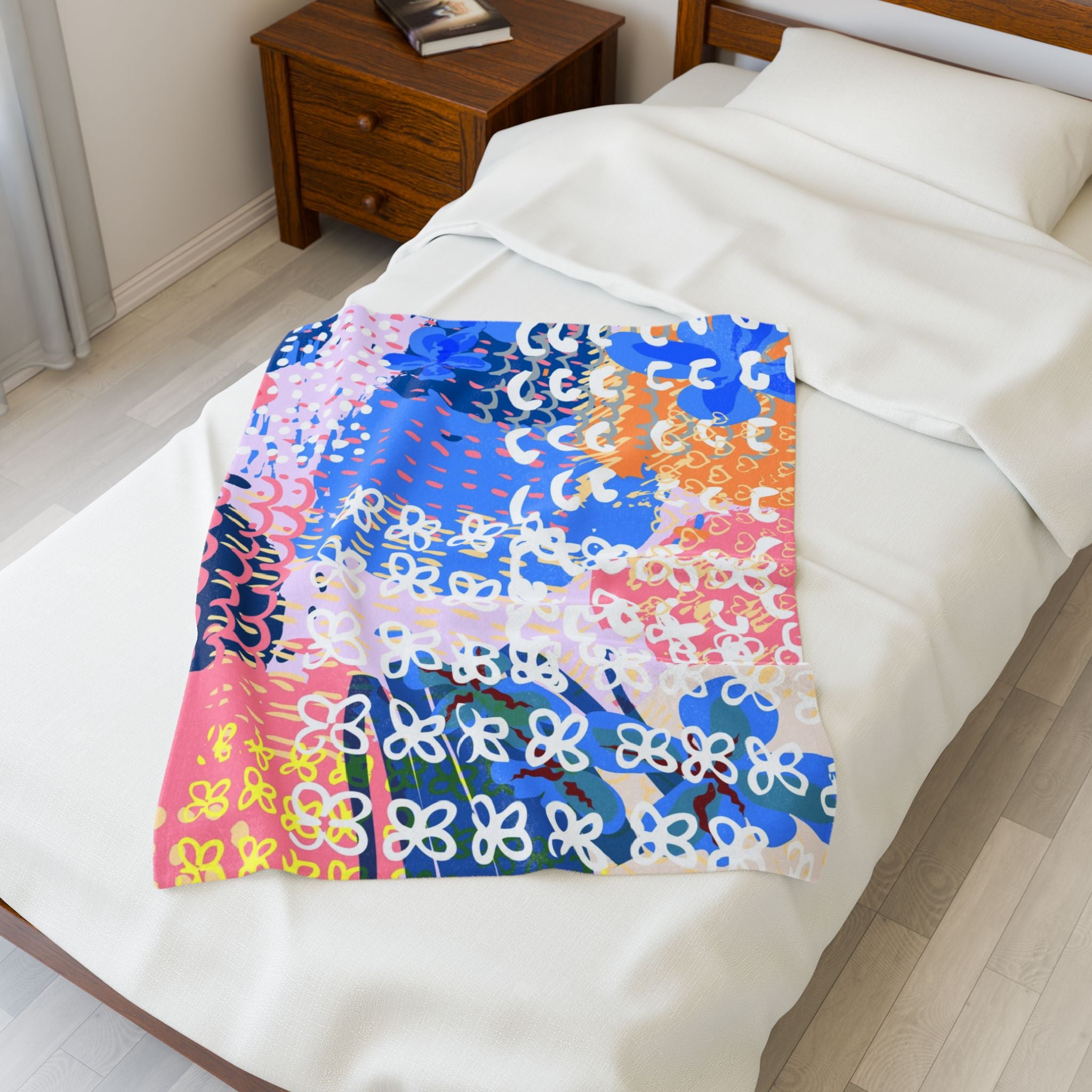 Flowers x Doodles x Hearts Multi-Color Velveteen Plush Blanket, Artsulli - Art is Long, Life is Short, All Over Prints, , , , , , , 