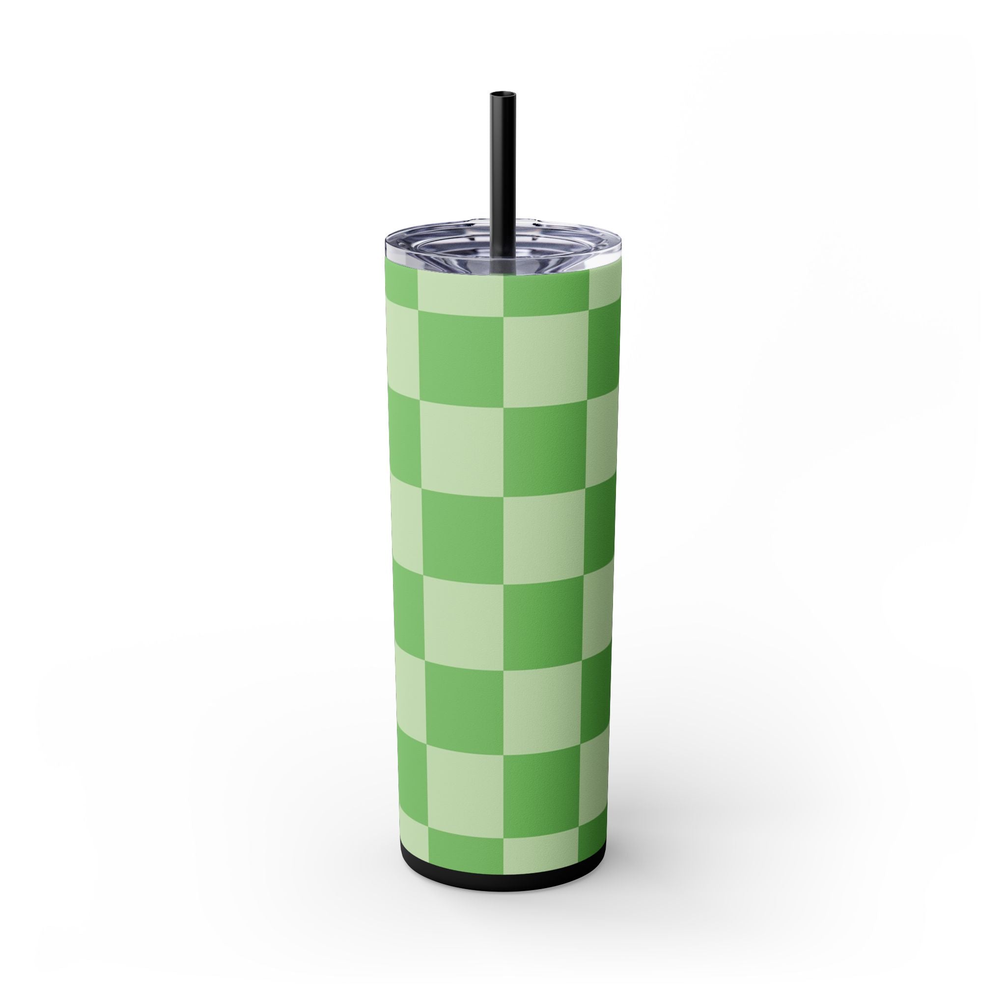 Checkerboard Green Skinny Tumbler with Straw, 20oz, Artsulli - Art is Long, Life is Short, Mug, Finish, Matte, Color, Black, Size, 20oz, 31829094007825778876