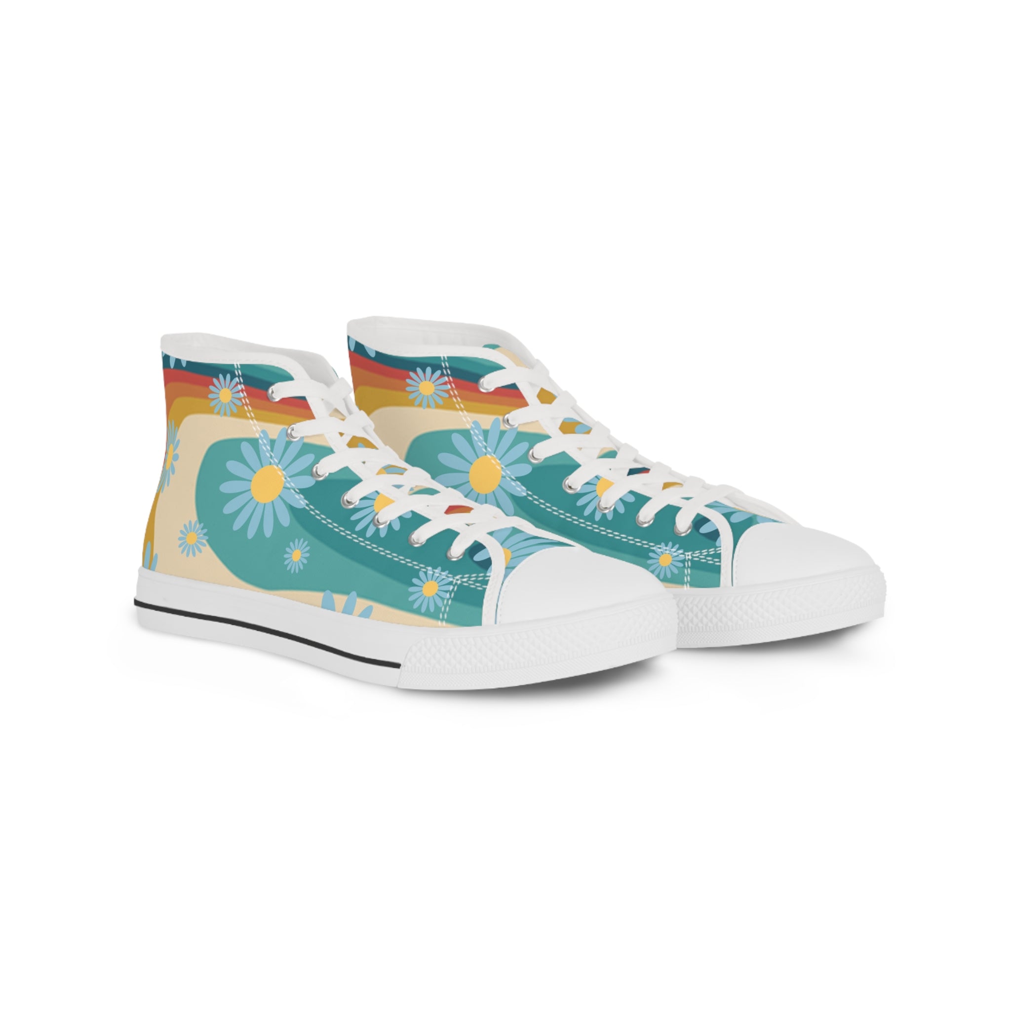 Psychedelic Floral Hills Multi-Color Men's High Top Sneakers, Artsulli - Art is Long, Life is Short, Shoes, Size, US 5, Color, White sole, , , 29581766287619
