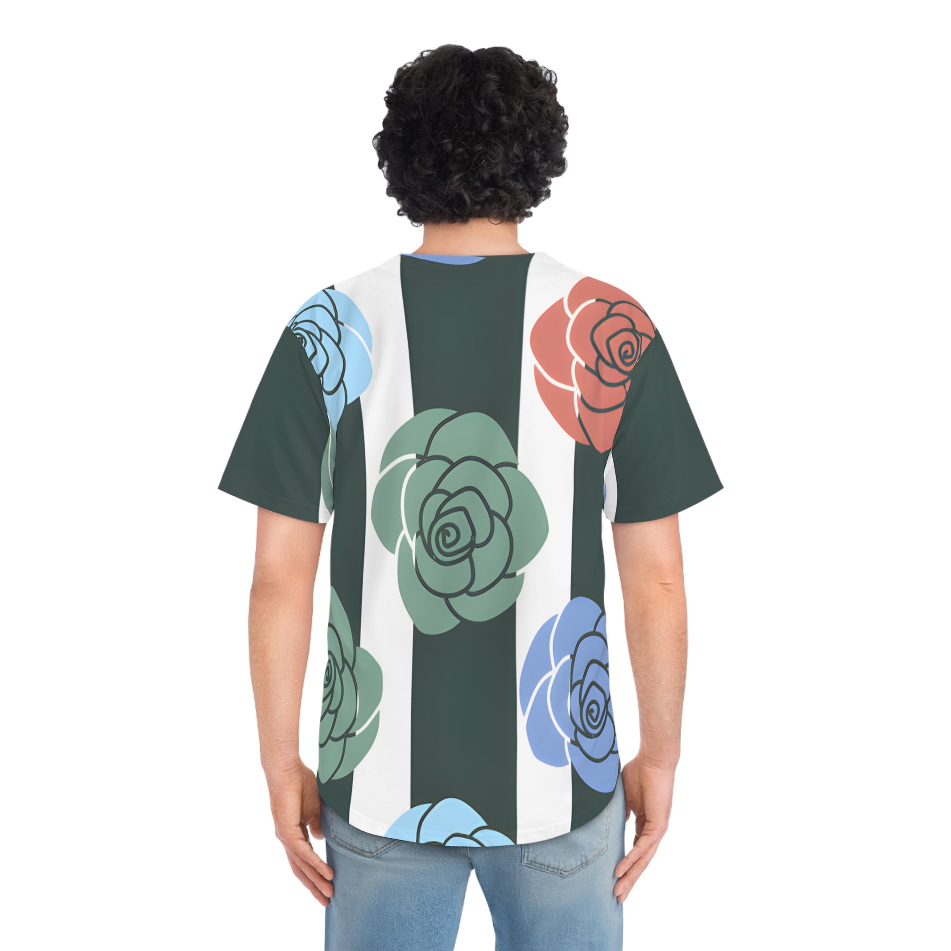 Stripes x Roses Black and White Men's Baseball Jersey (AOP), Artsulli - Art is Long, Life is Short, All Over Prints, , , , , , , 
