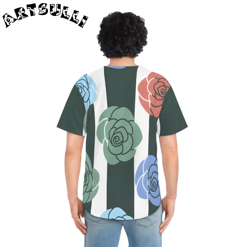 JAKKOUTTHEBXX Stripes x Roses Black and White Men’s Baseball Jersey