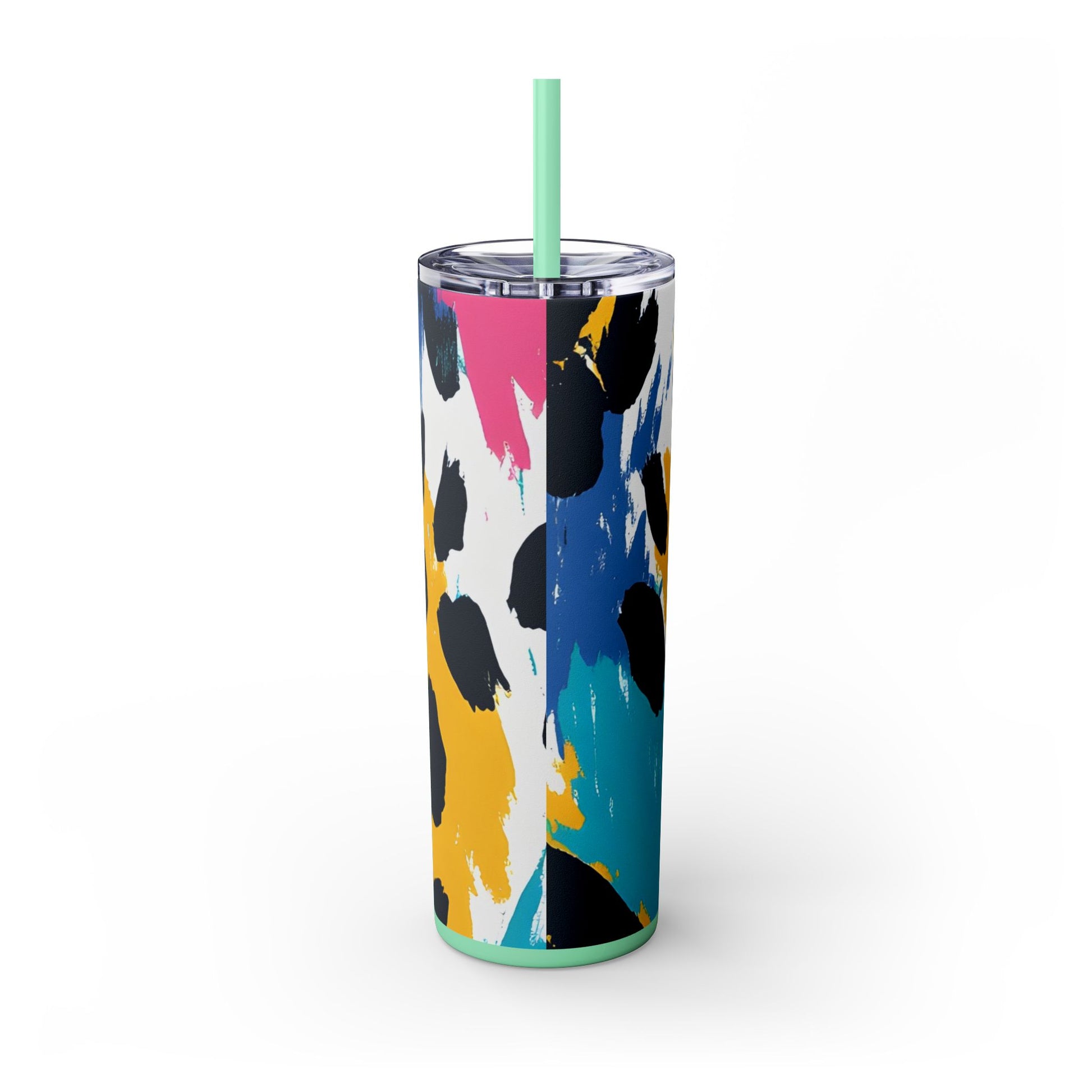 Leopard Print x Paint Brush Strokes Multi-Color Skinny Tumbler with Straw, 20oz, Artsulli - Art is Long, Life is Short, Mug, , , , , , , 