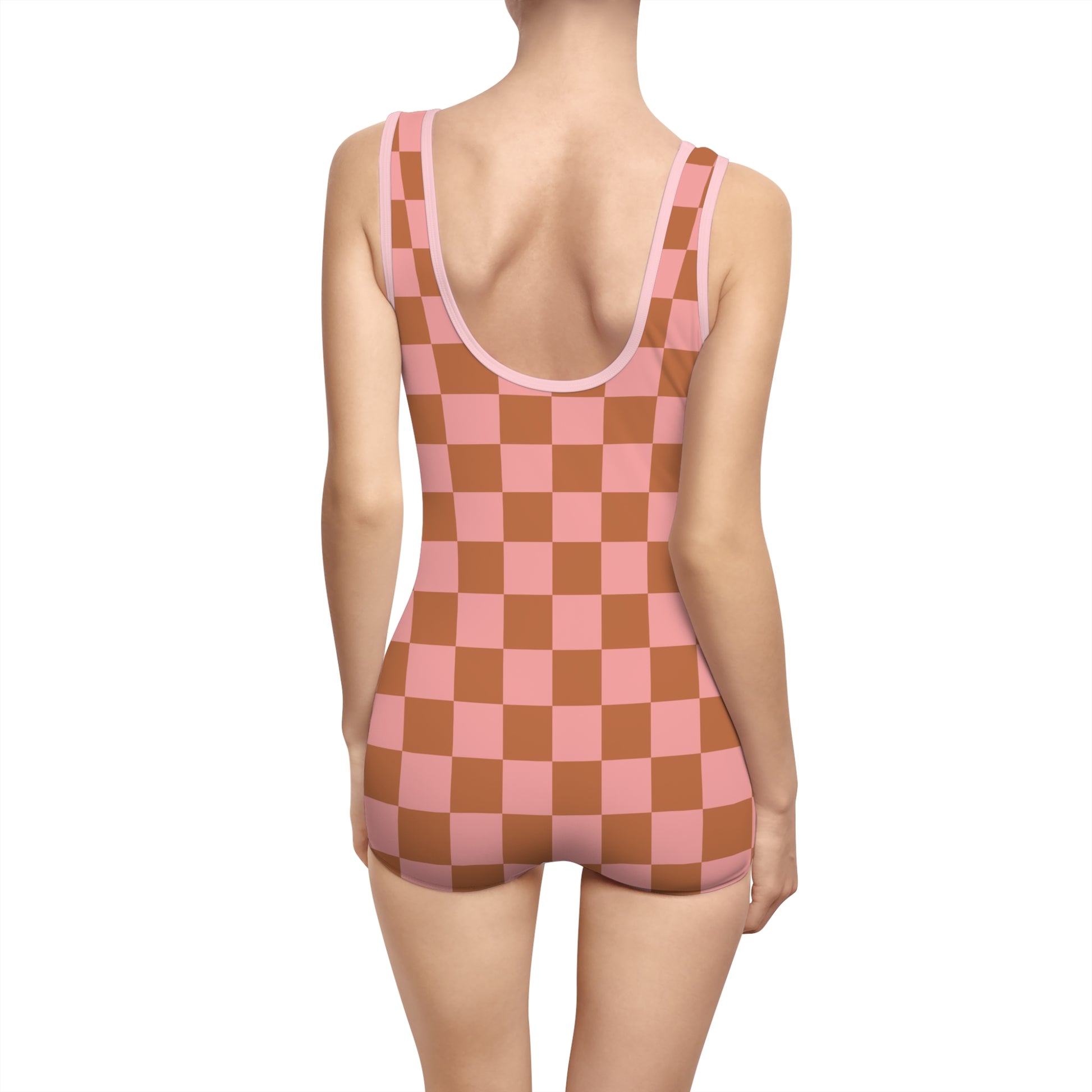 Chessboard Pink and Brown Women's Vintage Swimsuit (AOP), Artsulli - Art is Long, Life is Short, All Over Prints, , , , , , , 