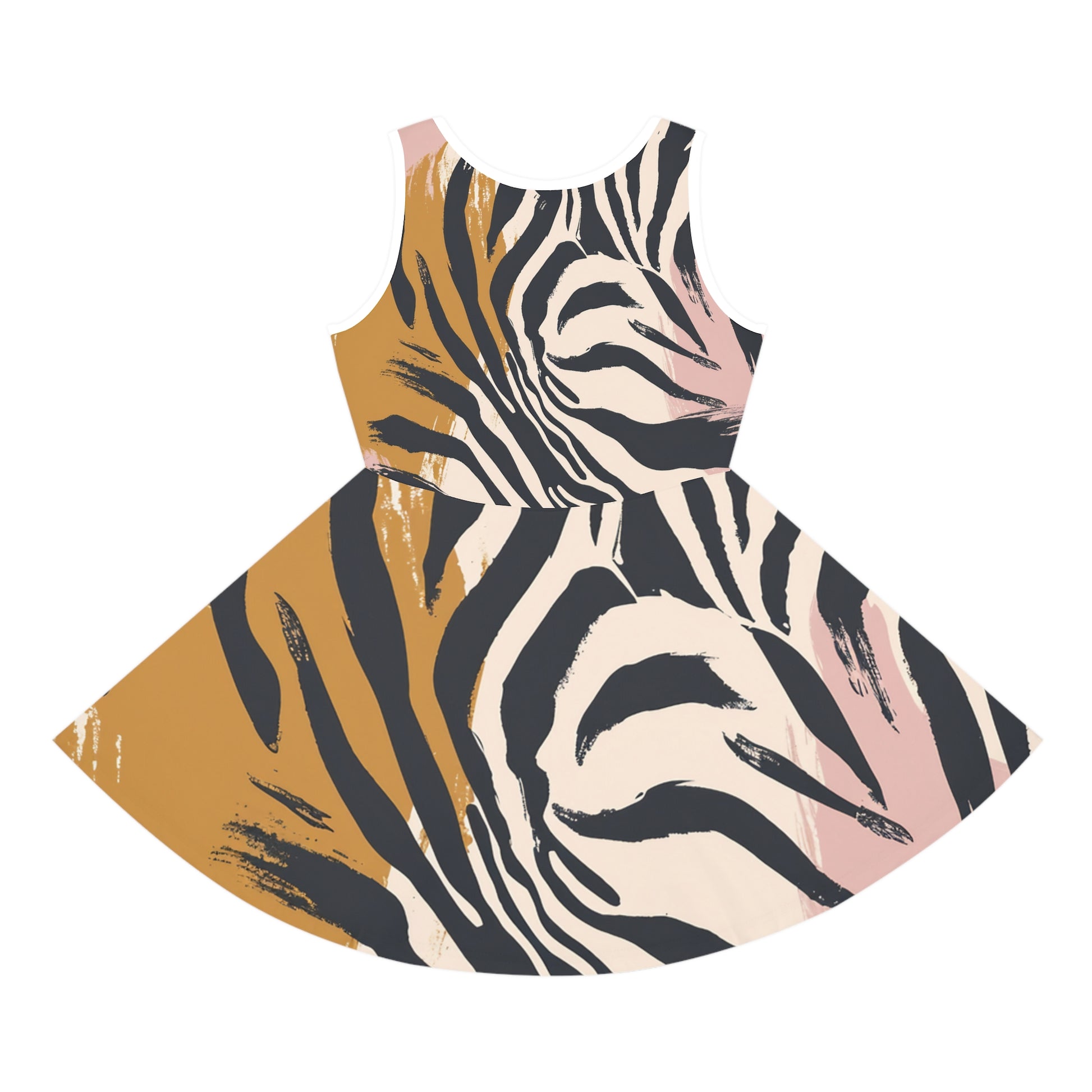 Beige Zebra Jungle Flats Girls' Sleeveless Sundress (AOP), Artsulli - Art is Long, Life is Short, All Over Prints, , , , , , , 