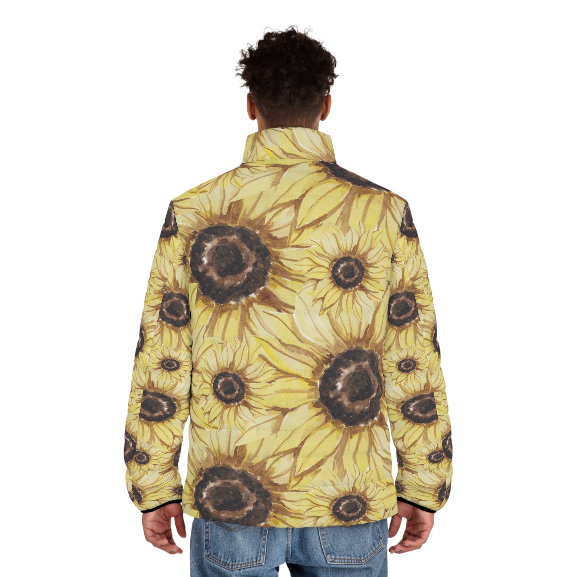 Retro Anime Sunflower Men's Puffer Jacket (AOP), Artsulli - Art is Long, Life is Short, All Over Prints, , , , , , , 