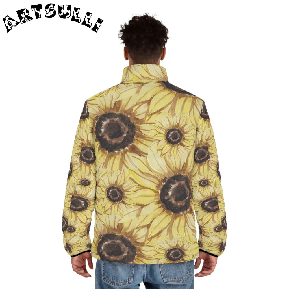 JAKKOUTTHEBXX Retro Anime Sunflower Men’s Puffer Jacket (AOP)