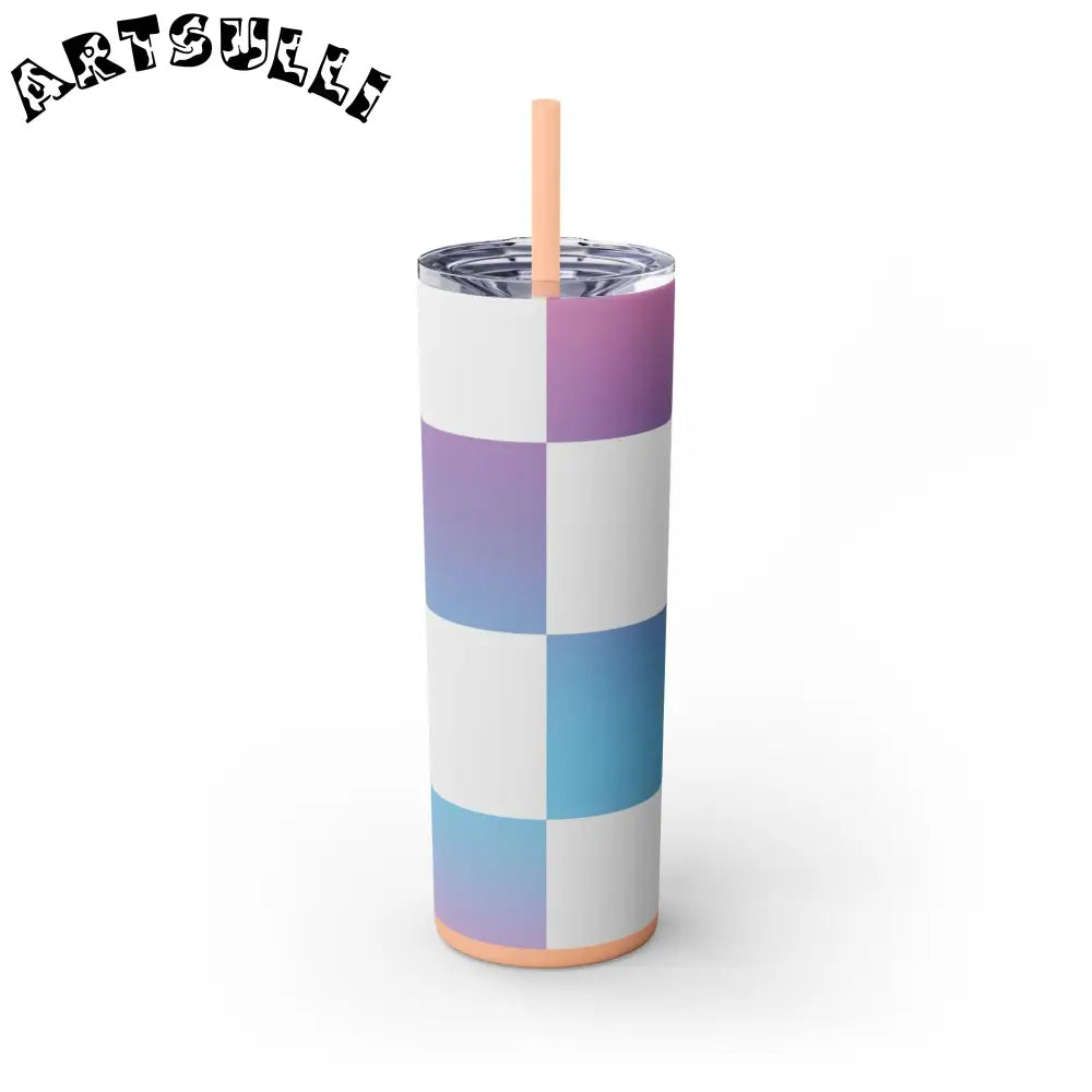 JAKKOUTTHEBXX Vaporwave Check Skinny Tumbler with Straw 20oz
