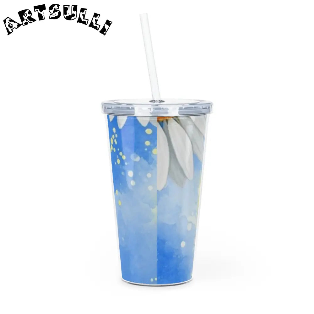JAKKOUTTHEBXX Daisies Plastic Tumbler with Straw JAKKOUTTHEBXX