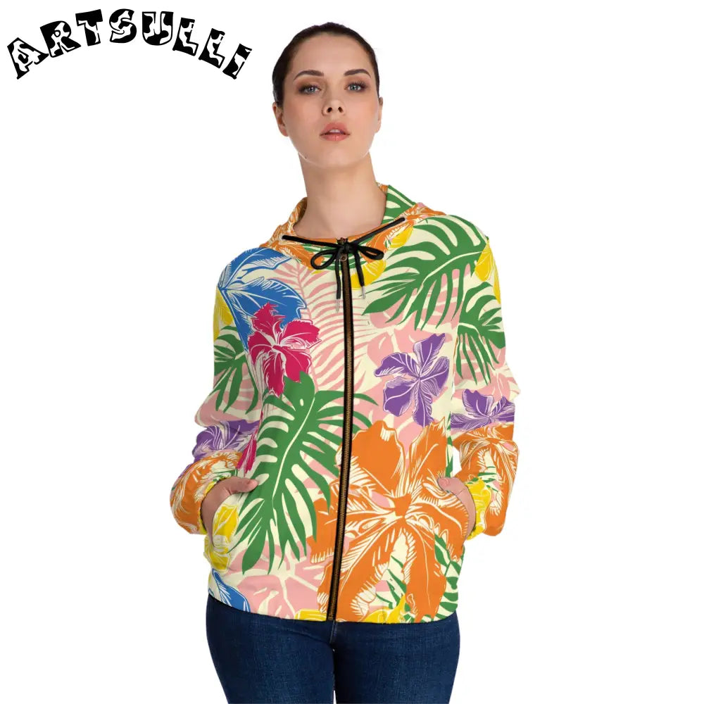 JAKKOUTTHEBXX Colorful Tropical Floral Zip Hoodie 2025