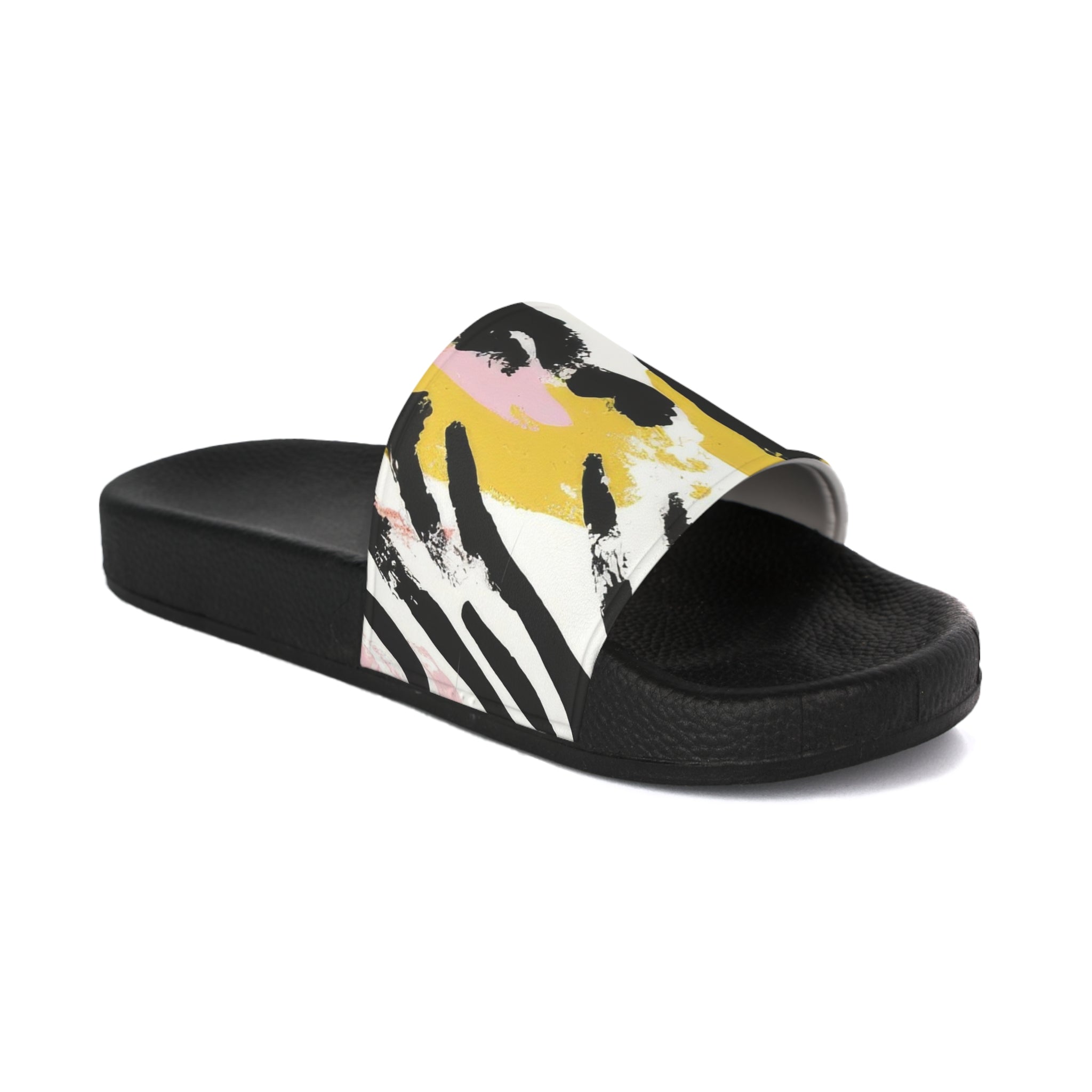 Zebra Brush Strokes Multi-Color Women's Slide Sandals, Artsulli - Art is Long, Life is Short, Shoes, Color, Black sole, Size, US 5, , , 17598483388043