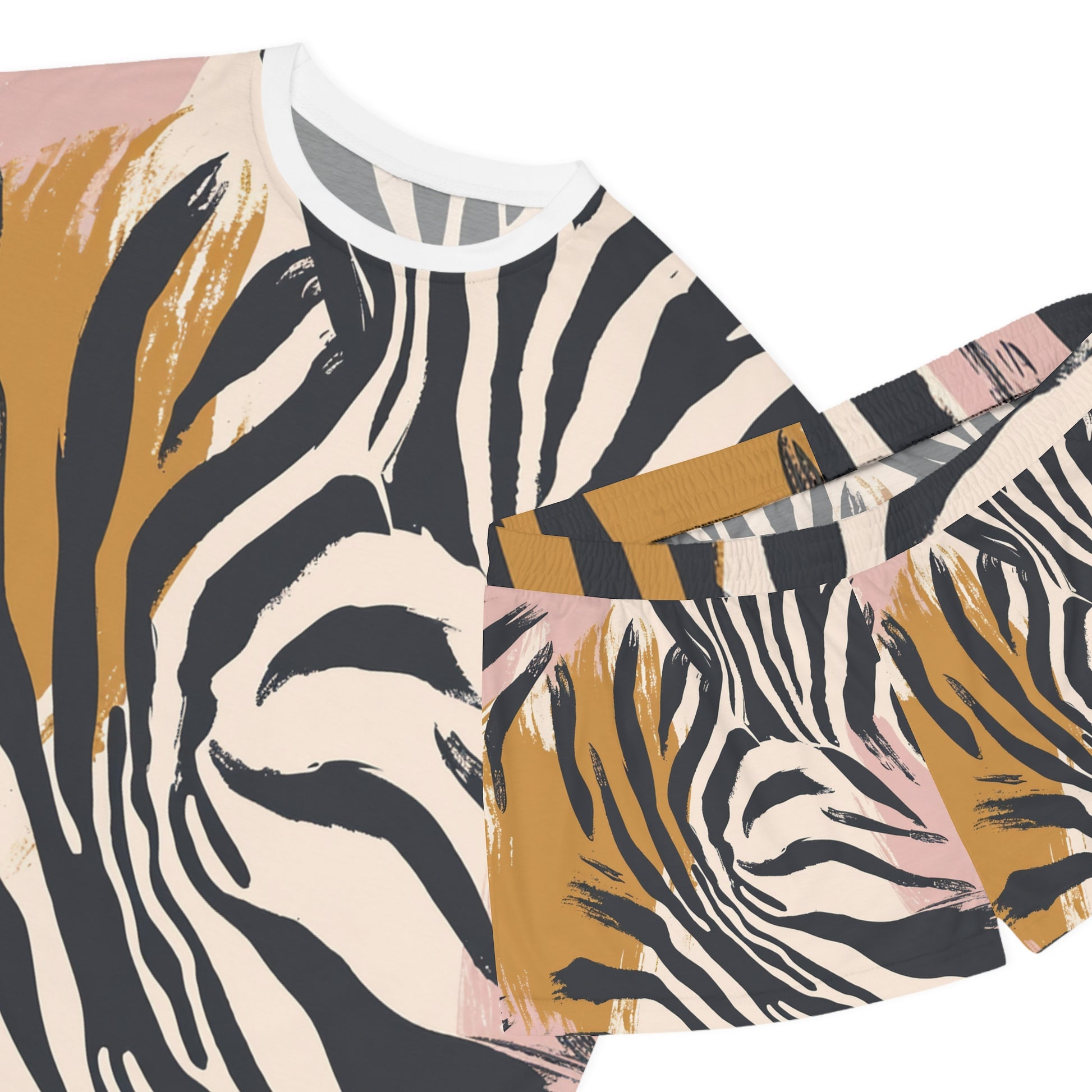 Zebra Brush Strokes Women's Short Pajama Set (AOP), Artsulli - Art is Long, Life is Short, All Over Prints, , , , , , , 