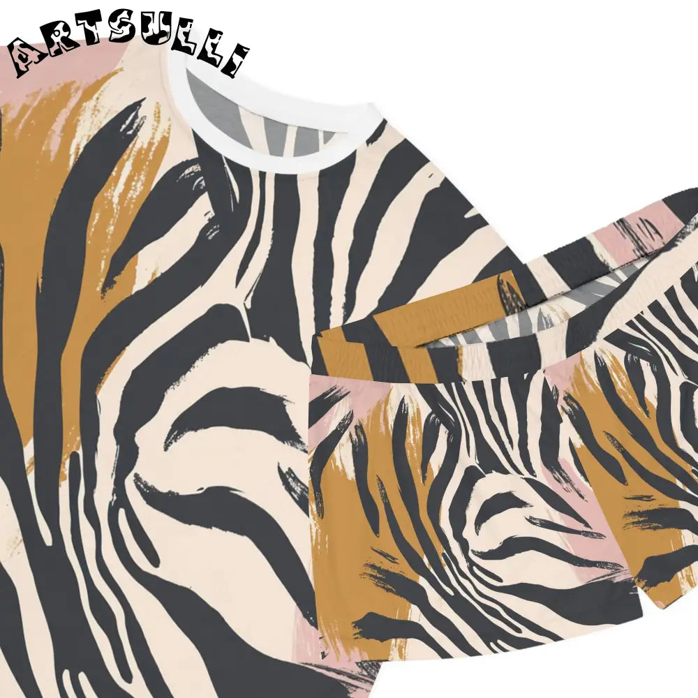 JAKKOUTTHEBXX Art Printed Zebra Short Pajama Set Abstract Animal