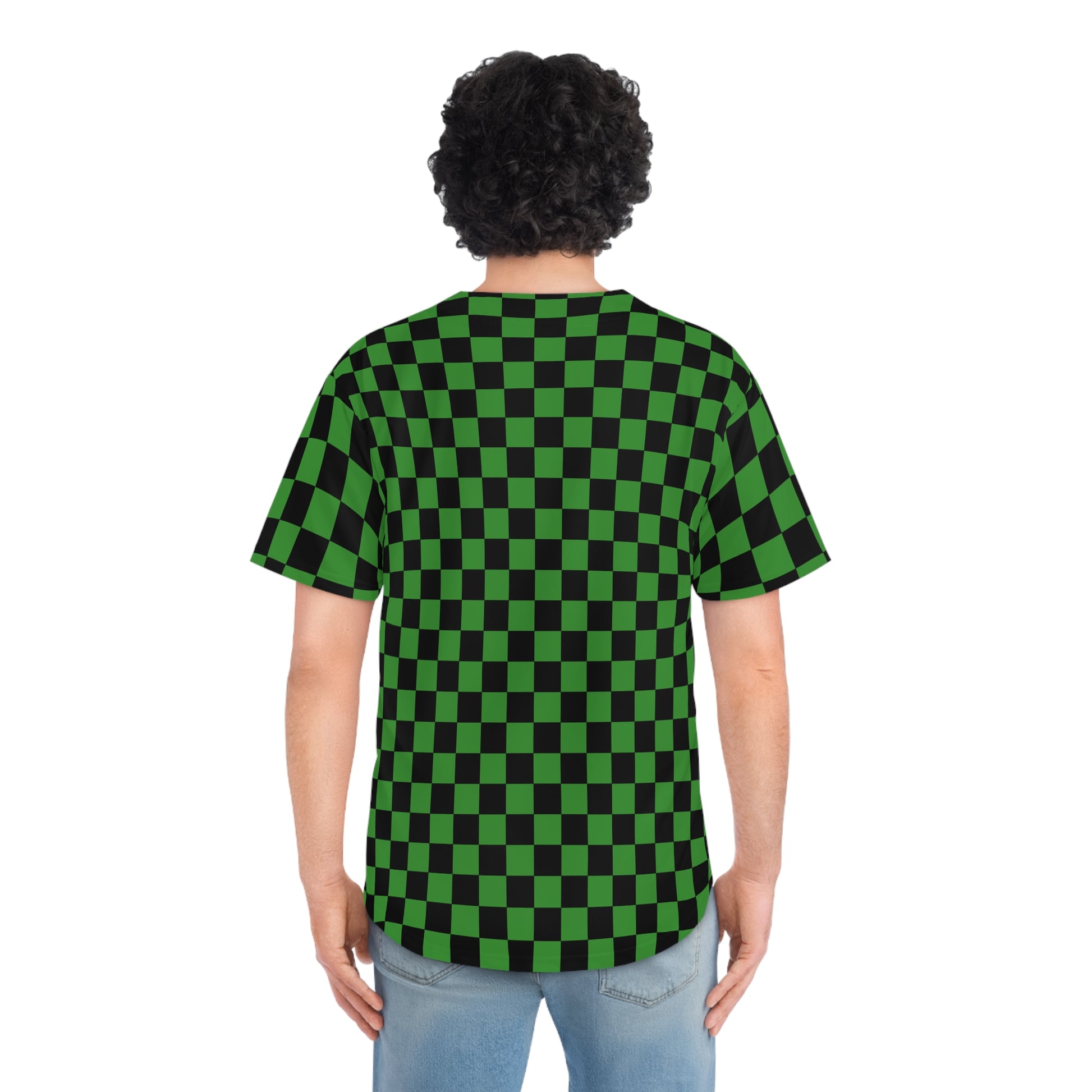Checkerboard II Green and Black Men's Baseball Jersey (AOP), Artsulli - Art is Long, Life is Short, All Over Prints, , , , , , , 