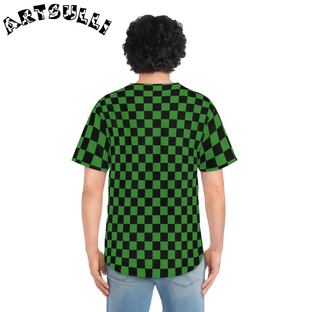 JAKKOUTTHEBXX Checkerboard II Green and Black Men’s Baseball Jersey