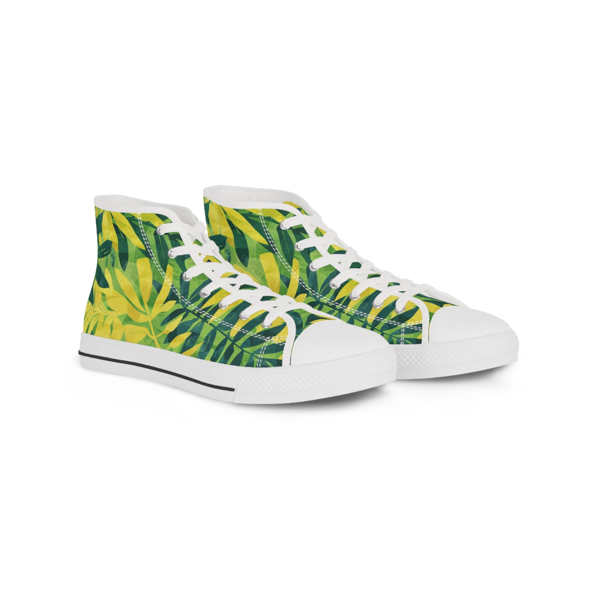 Green Leaf x Yellow Leaf x Tropical x Jungle III Men's High Top Sneakers, Artsulli - Art is Long, Life is Short, Shoes, Size, US 5, Color, White sole, , , 33928390970681856396