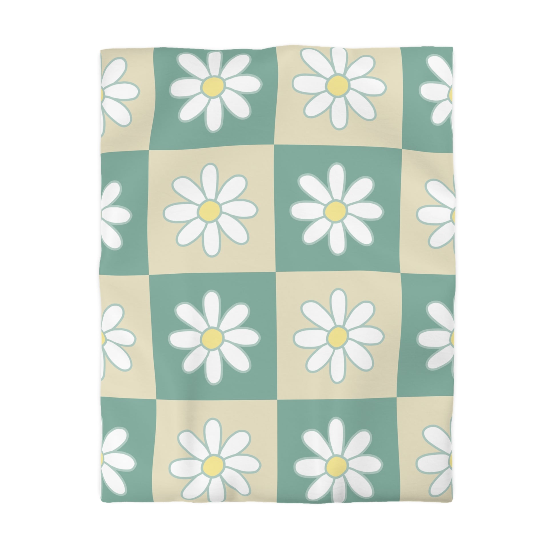 Retro Daisy Checkerboard Green and Tan Microfiber Duvet Cover, Artsulli - Art is Long, Life is Short, Home Decor, Size, Twin, Color, White, , , 14625329403452355925