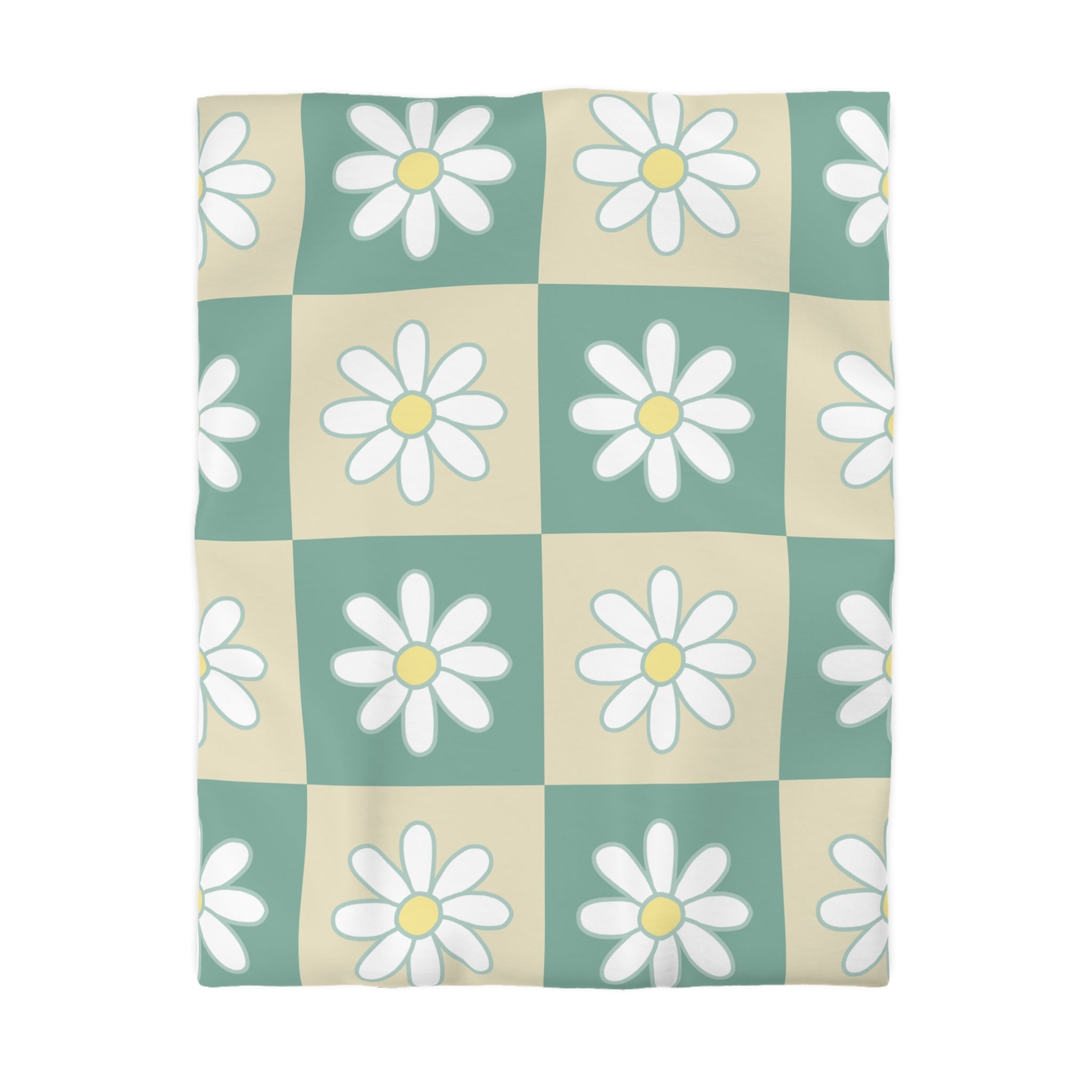 Retro Daisy Checkerboard Green and Tan Microfiber Duvet Cover, Artsulli - Art is Long, Life is Short, Home Decor, Size, Twin, Color, White, , , 14625329403452355925