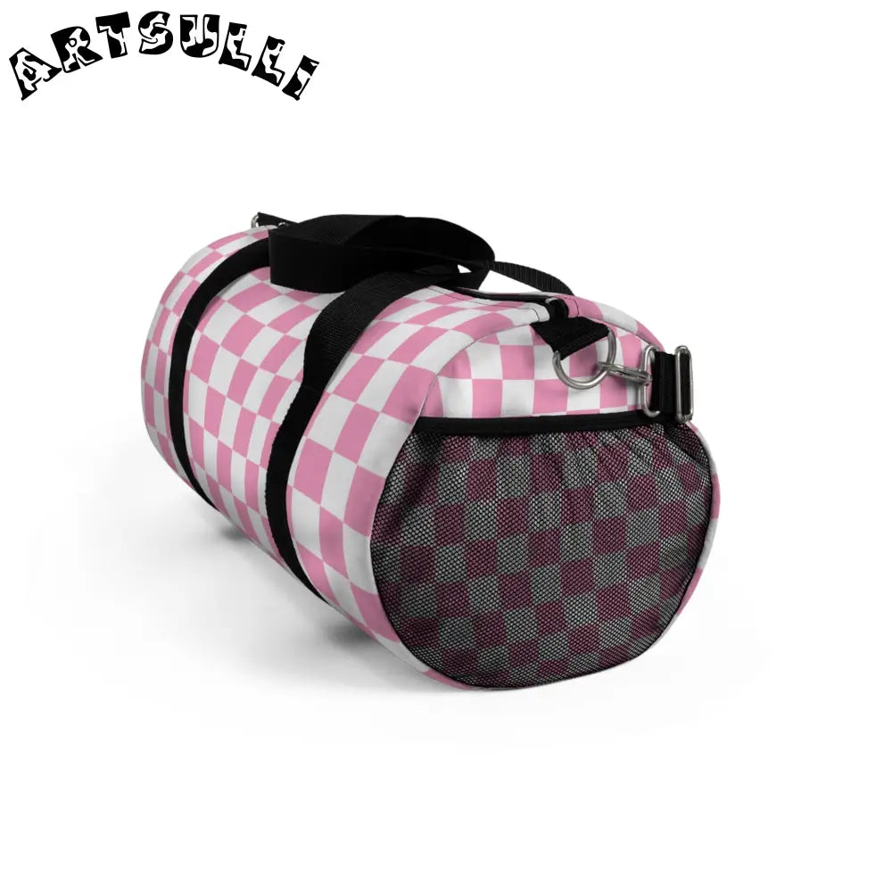JAKKOUTTHEBXX Checkerboard II Hot Pink and White Duffel Bag