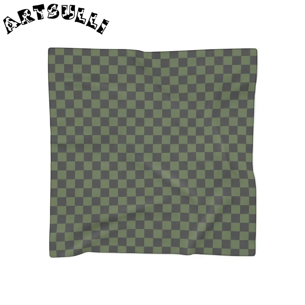JAKKOUTTHEBXX Checkerboard II Olive Green and Black Poly Scarf