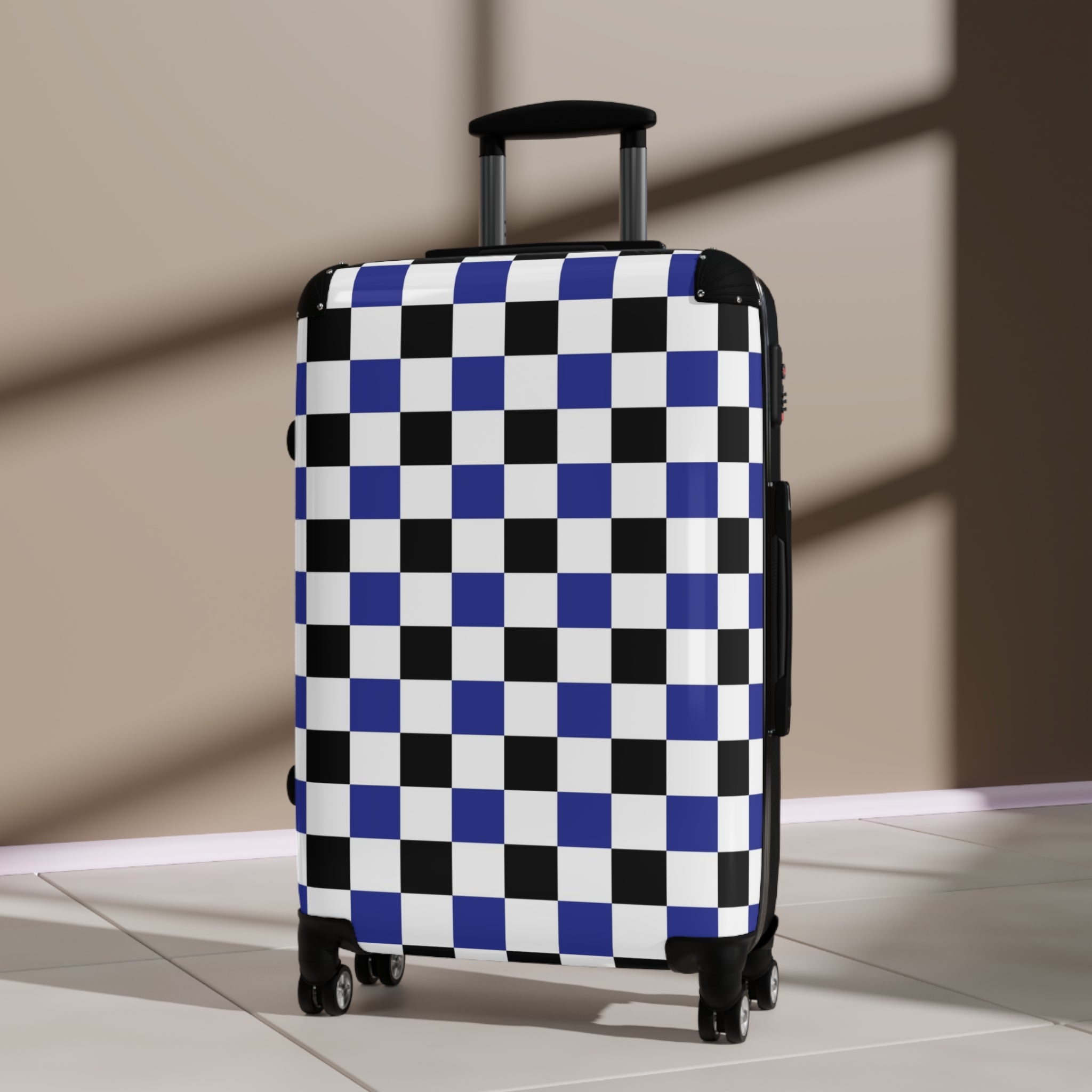 Checkerboard Blue White and Black Suitcase, Artsulli - Art is Long, Life is Short, Bags, , , , , , , 