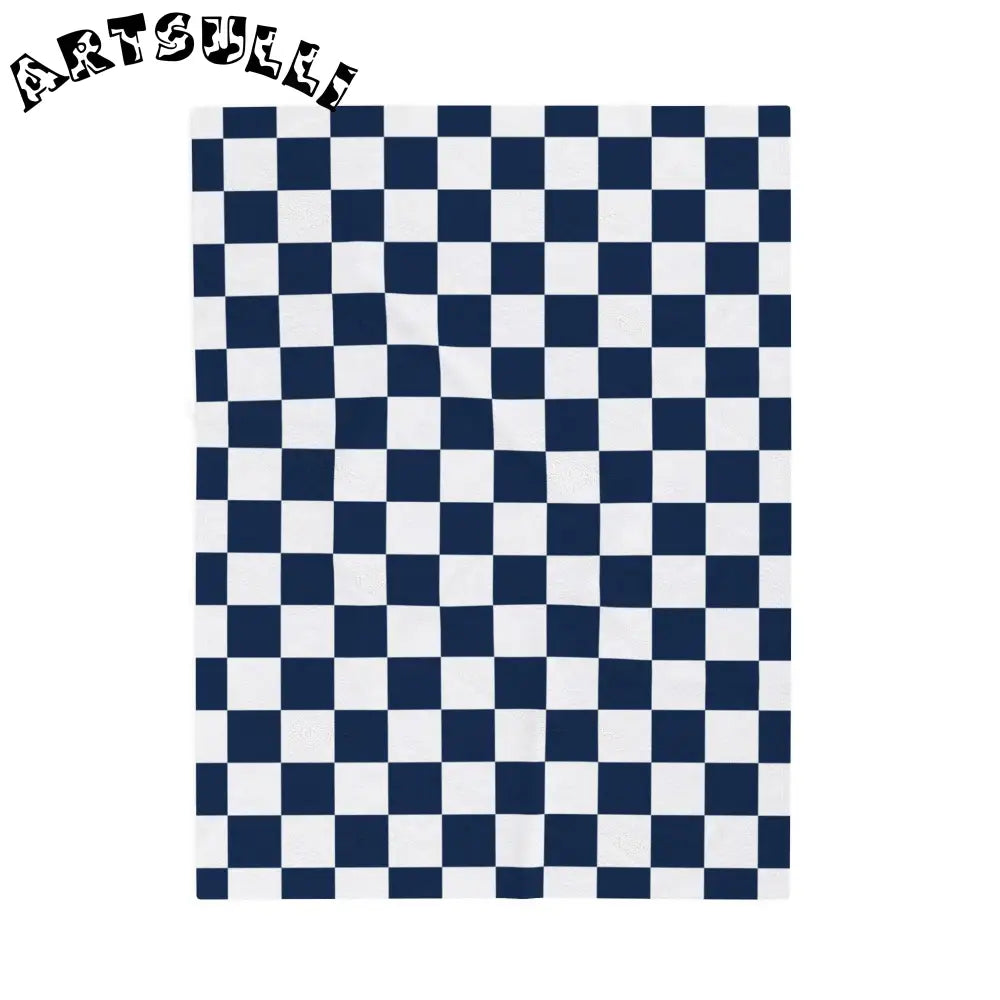 JAKKOUTTHEBXX Checkerboard White and Navy Blue Velveteen Plush
