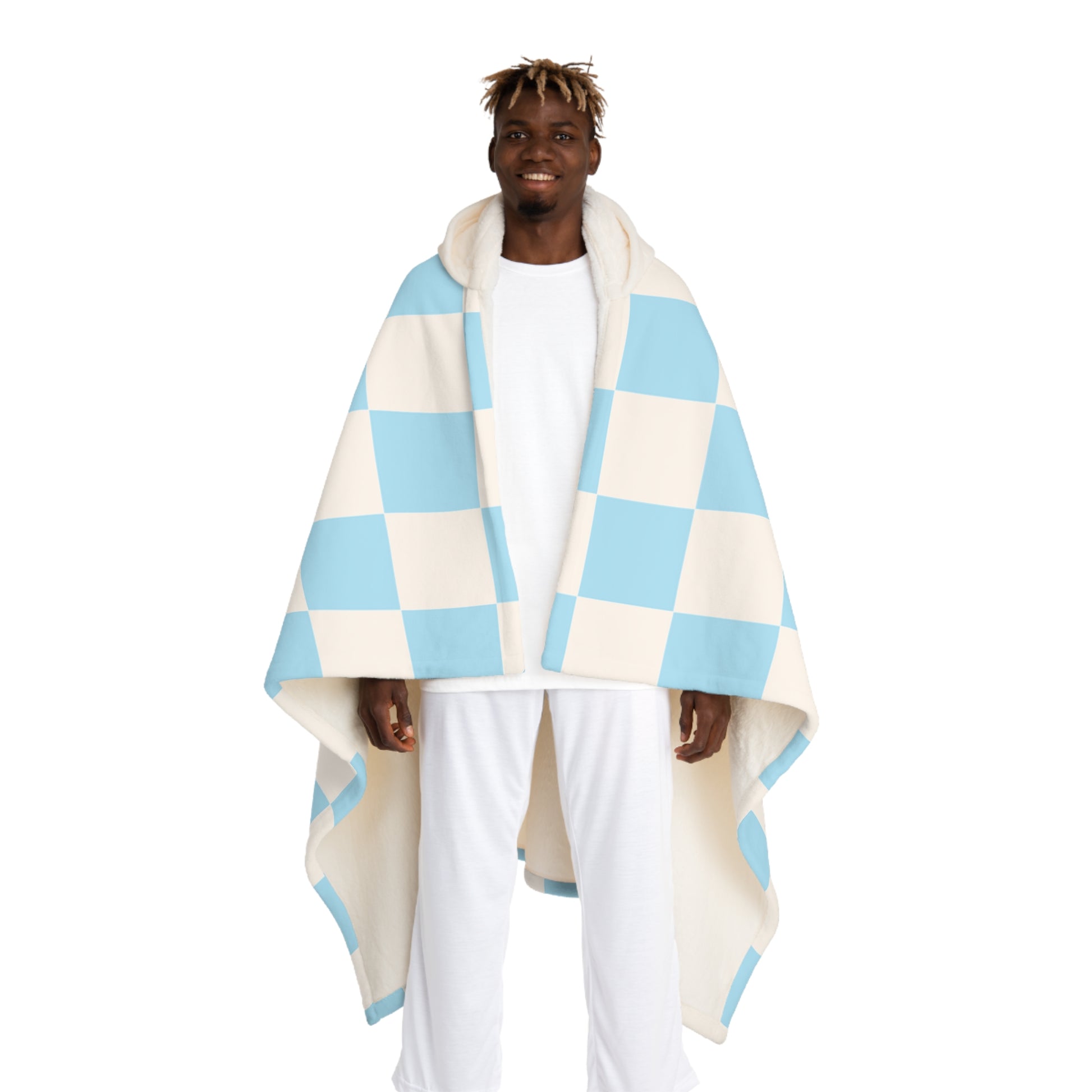 Checkerboard Sky Blue Hooded Sherpa Fleece Blanket, Artsulli - Art is Long, Life is Short, All Over Prints, Size, One size, Color, Cream, , , 70859023247726054949