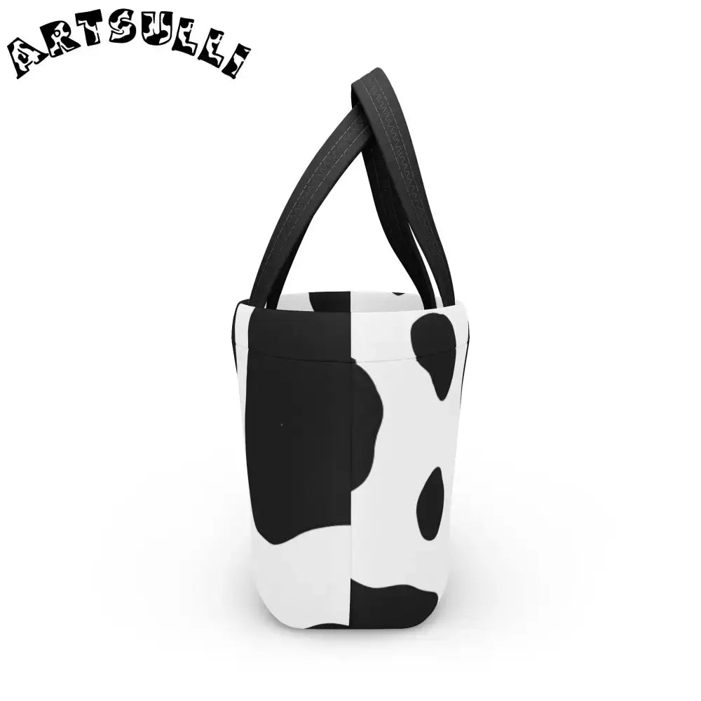 JAKKOUTTHEBXX Cow Print Mini Lunch Bag Tote with White Handles 2025