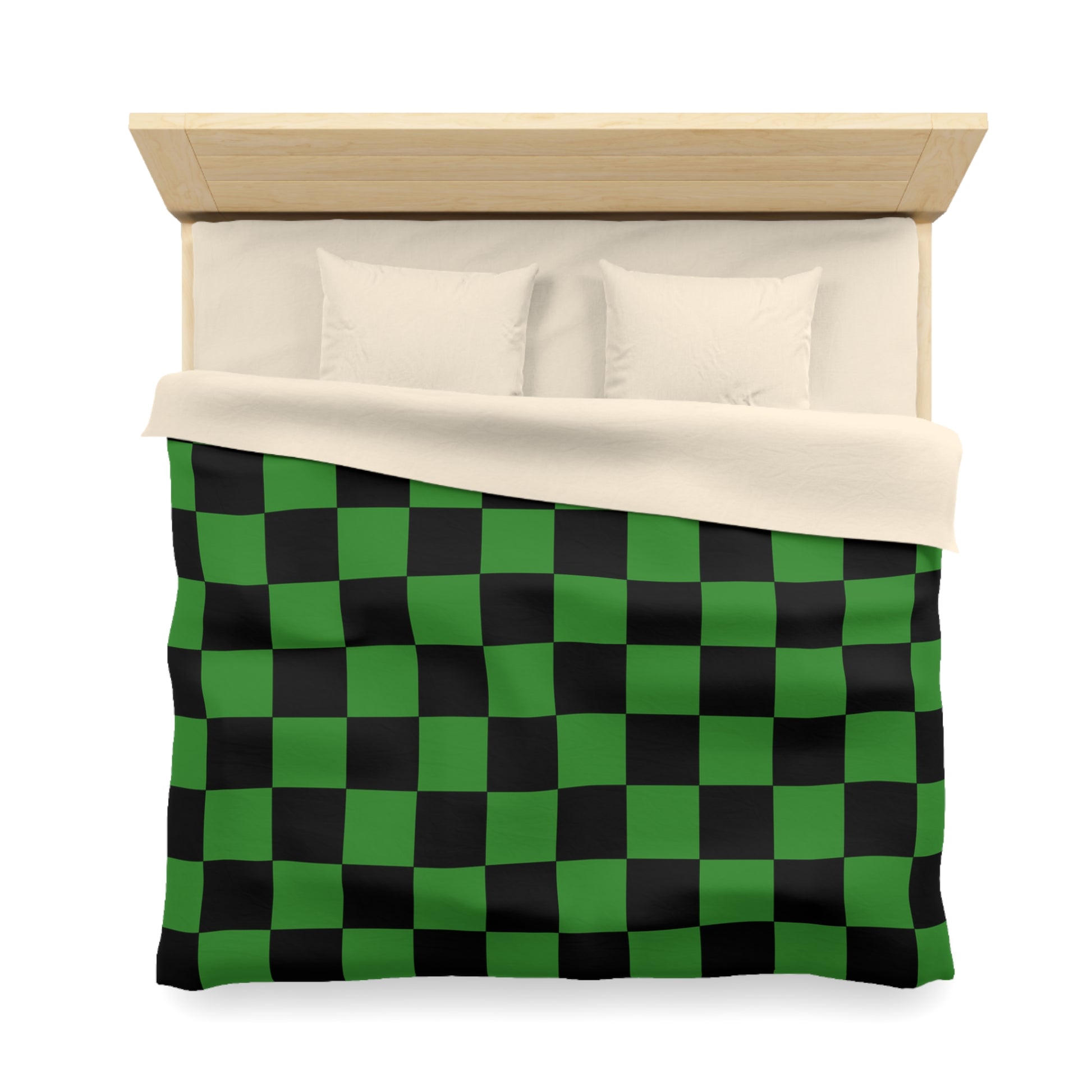 Checkerboard Green and Black Microfiber Duvet Cover, Artsulli - Art is Long, Life is Short, Home Decor, , , , , , , 