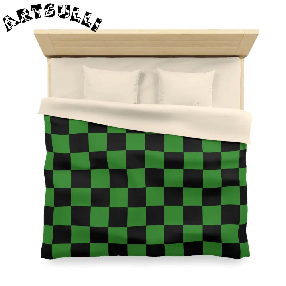 JAKKOUTTHEBXX Checkerboard Green and Black Microfiber Duvet Cover