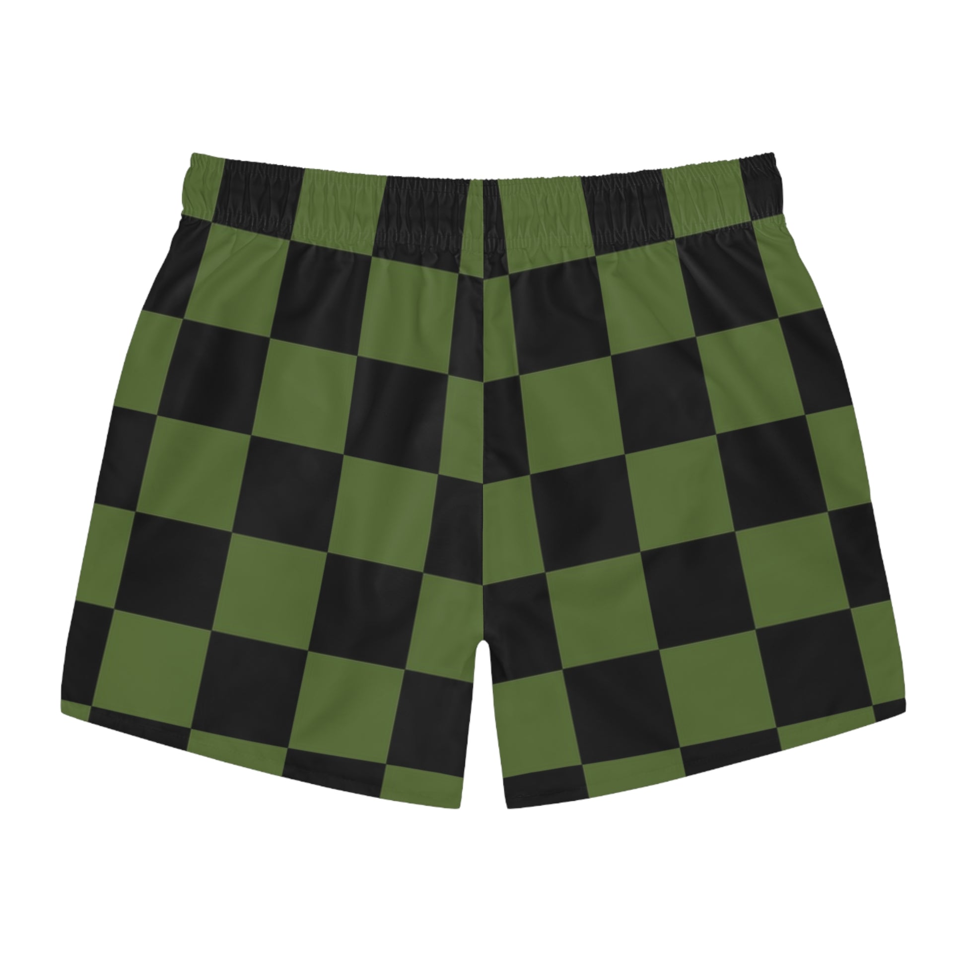 Checkerboard Olive Green and Black Swim Trunks (AOP), Artsulli - Art is Long, Life is Short, All Over Prints, , , , , , , 
