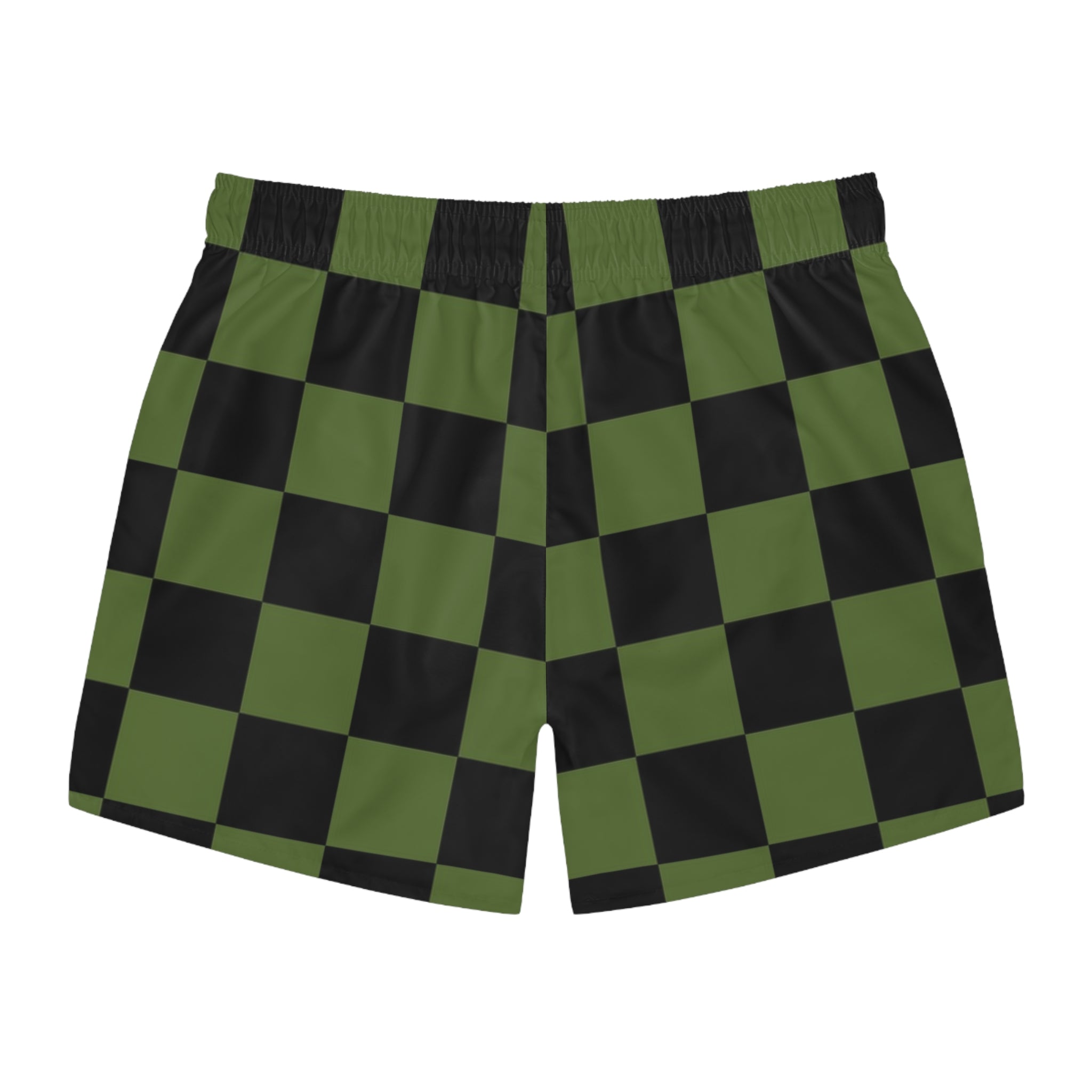 Checkerboard Olive Green and Black Swim Trunks (AOP), Artsulli - Art is Long, Life is Short, All Over Prints, , , , , , , 