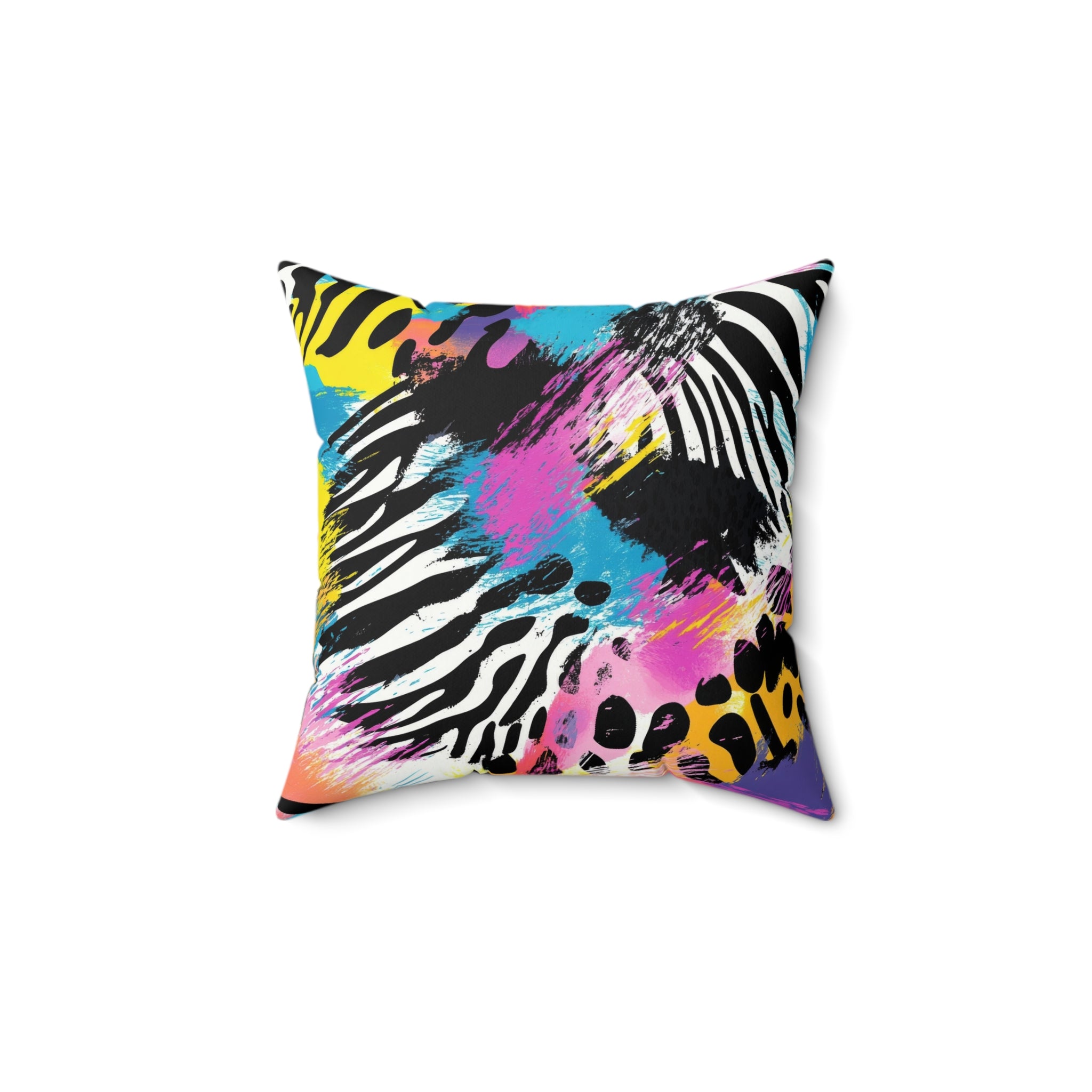 Zebra Stripes x Leapord Print x Paint Splatter Multi-Color II Spun Polyester Square Pillow, Artsulli - Art is Long, Life is Short, Home Decor, Size, 14" × 14", , , , , 17762136937917