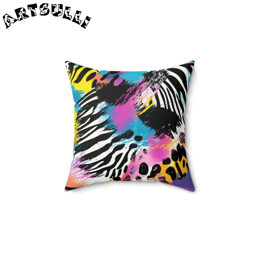 Zebra Stripes x Leapord Print x Paint Splatter Multi-Color II Spun Polyester Square Pillow, Artsulli - Art is Long, Life is Short, Home Decor, Size, 14" × 14", , , , , 17762136937917