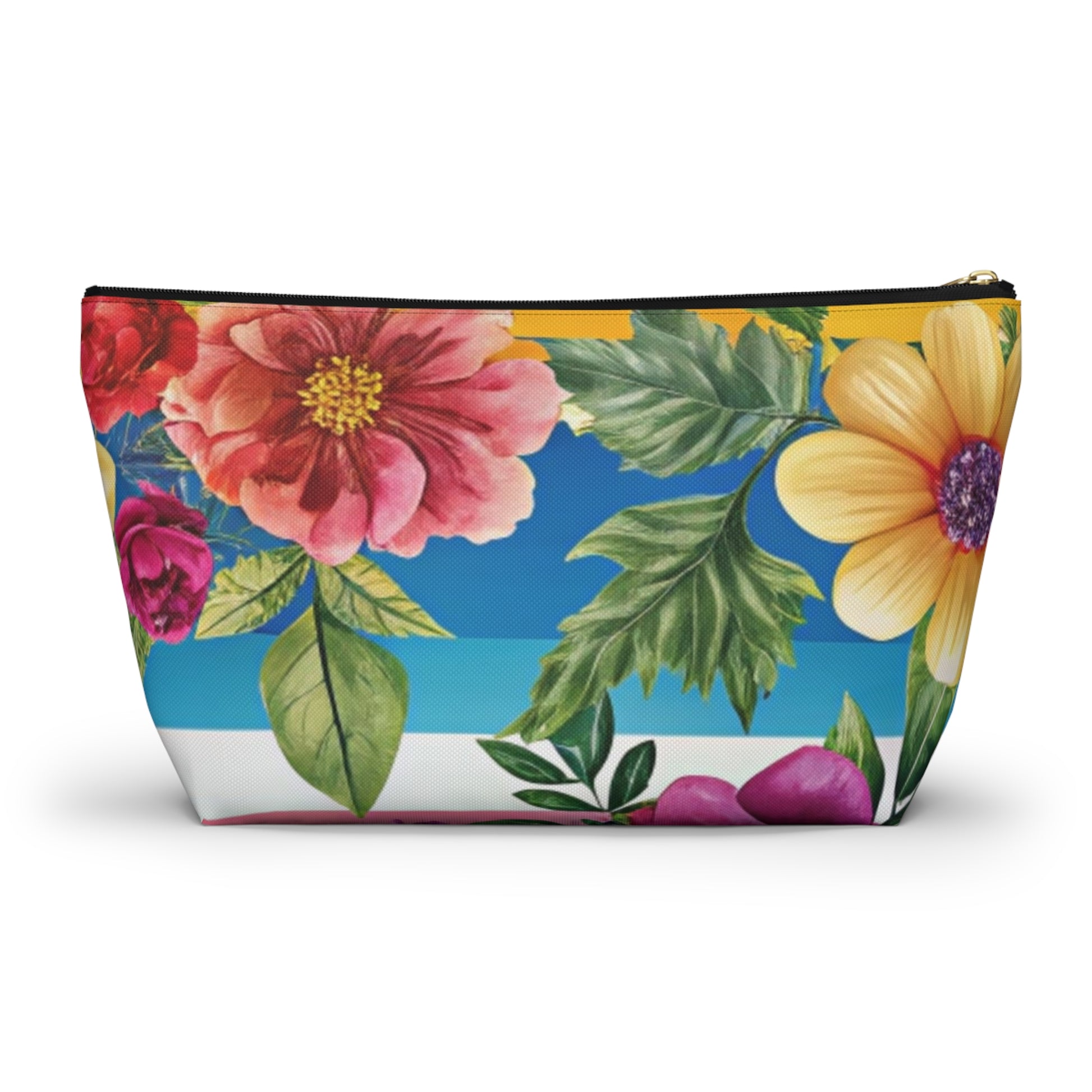 Floral Stripe 4K Accessory Pouch w T-bottom, Artsulli - Art is Long, Life is Short, Bags, , , , , , , 