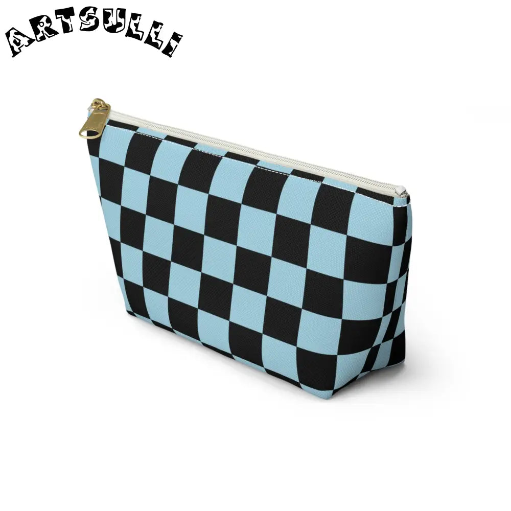 JAKKOUTTHEBXX Checkerboard Black and Blue Accessory Pouch w T-bottom