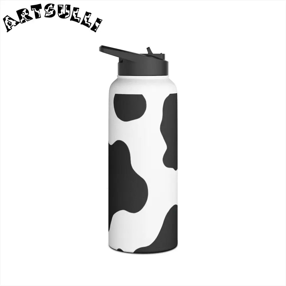 JAKKOUTTHEBXX Stainless Steel Cow Print Water Bottle with Flip Top