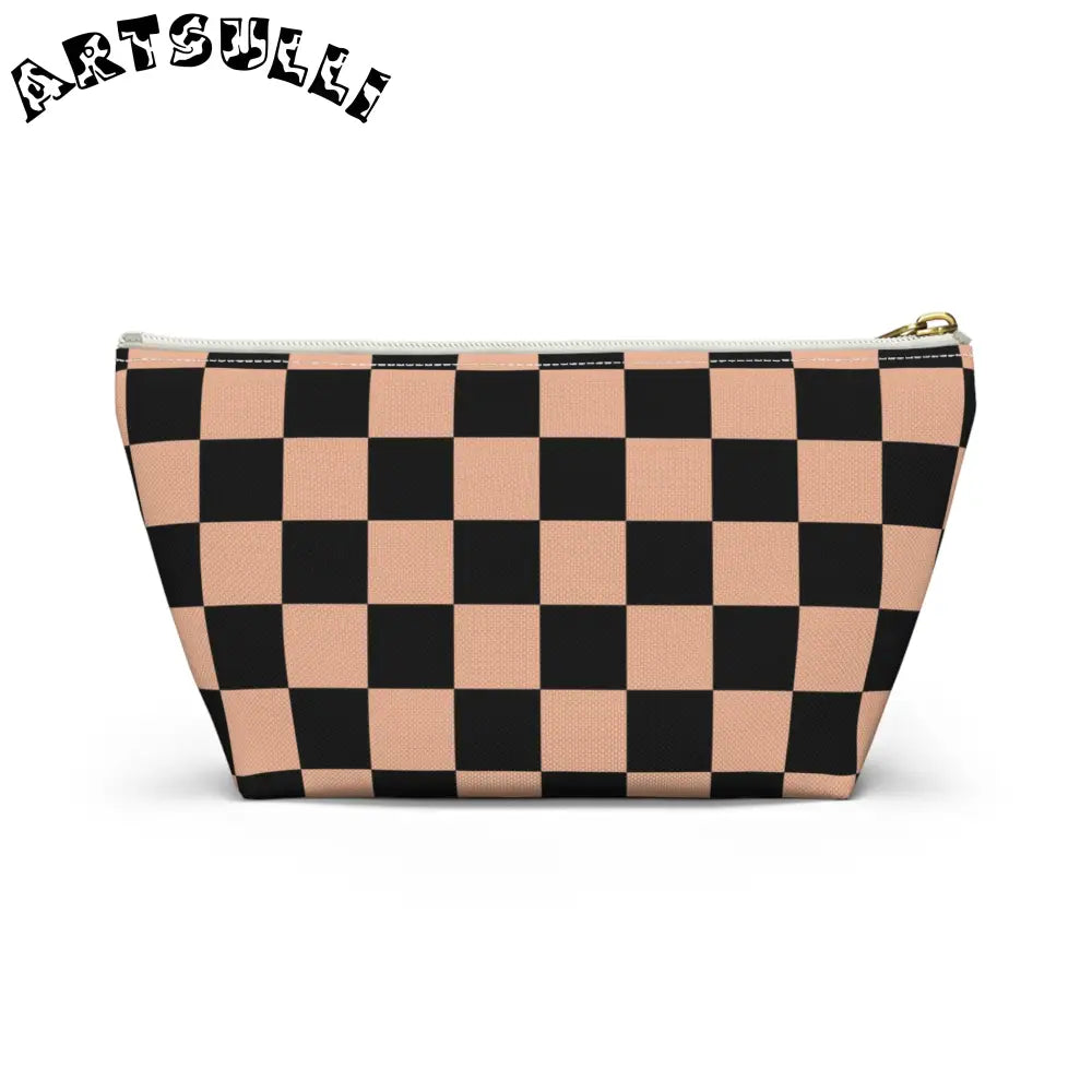 JAKKOUTTHEBXX Checkerboard Soft Orange and Black Accessory Pouch w