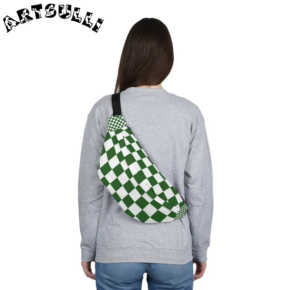 JAKKOUTTHEBXX Checkerboard White and Dark Green Large Fanny Pack