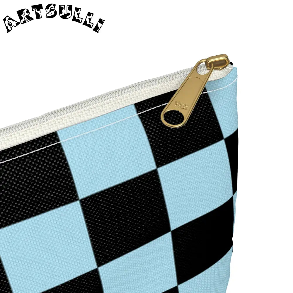 JAKKOUTTHEBXX Checkerboard Black and Blue Accessory Pouch