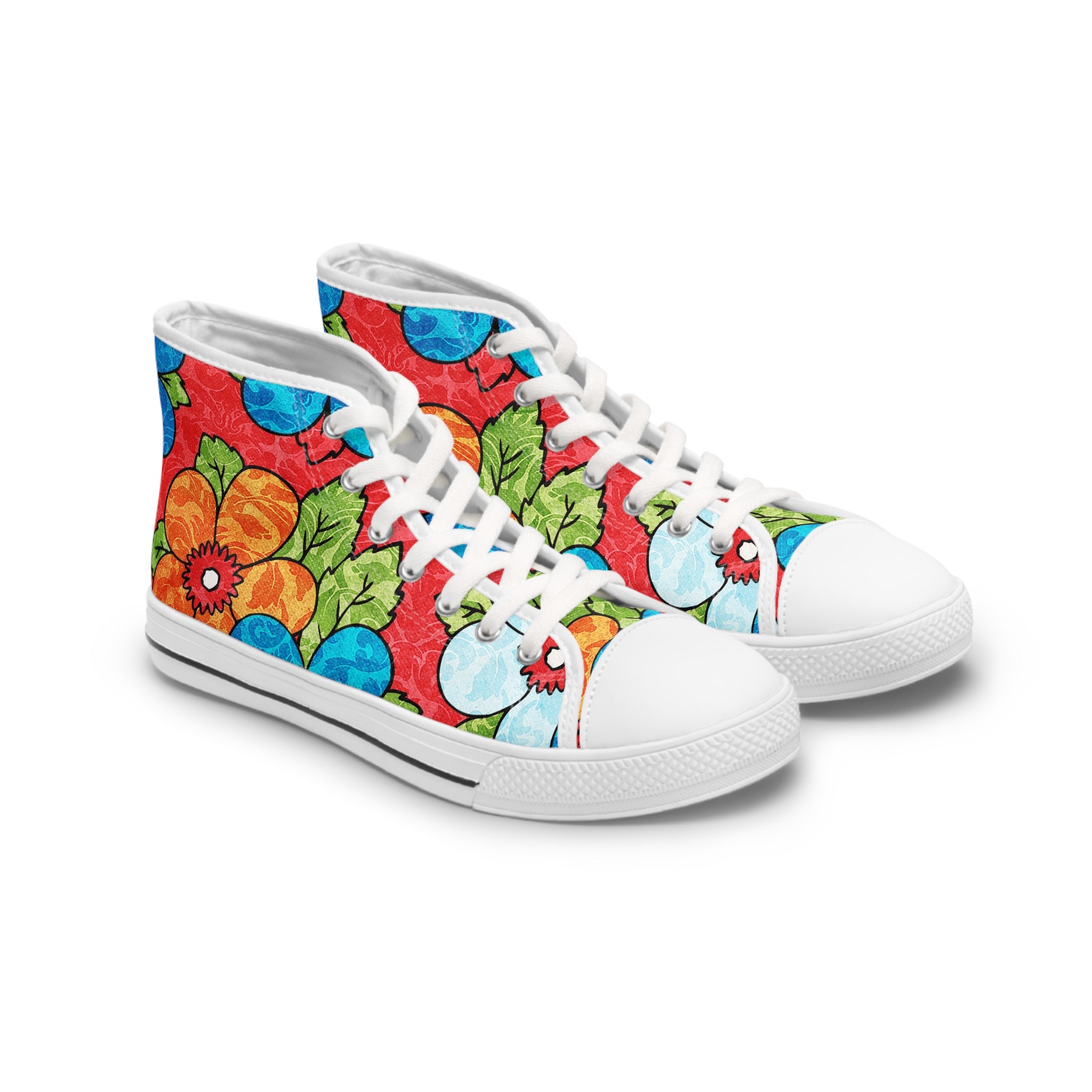 Groovy Red Floral Kl IV Women's High Top Sneakers, Artsulli - Art is Long, Life is Short, Shoes, Size, US 5.5, Color, White sole, , , 32963986734697586659