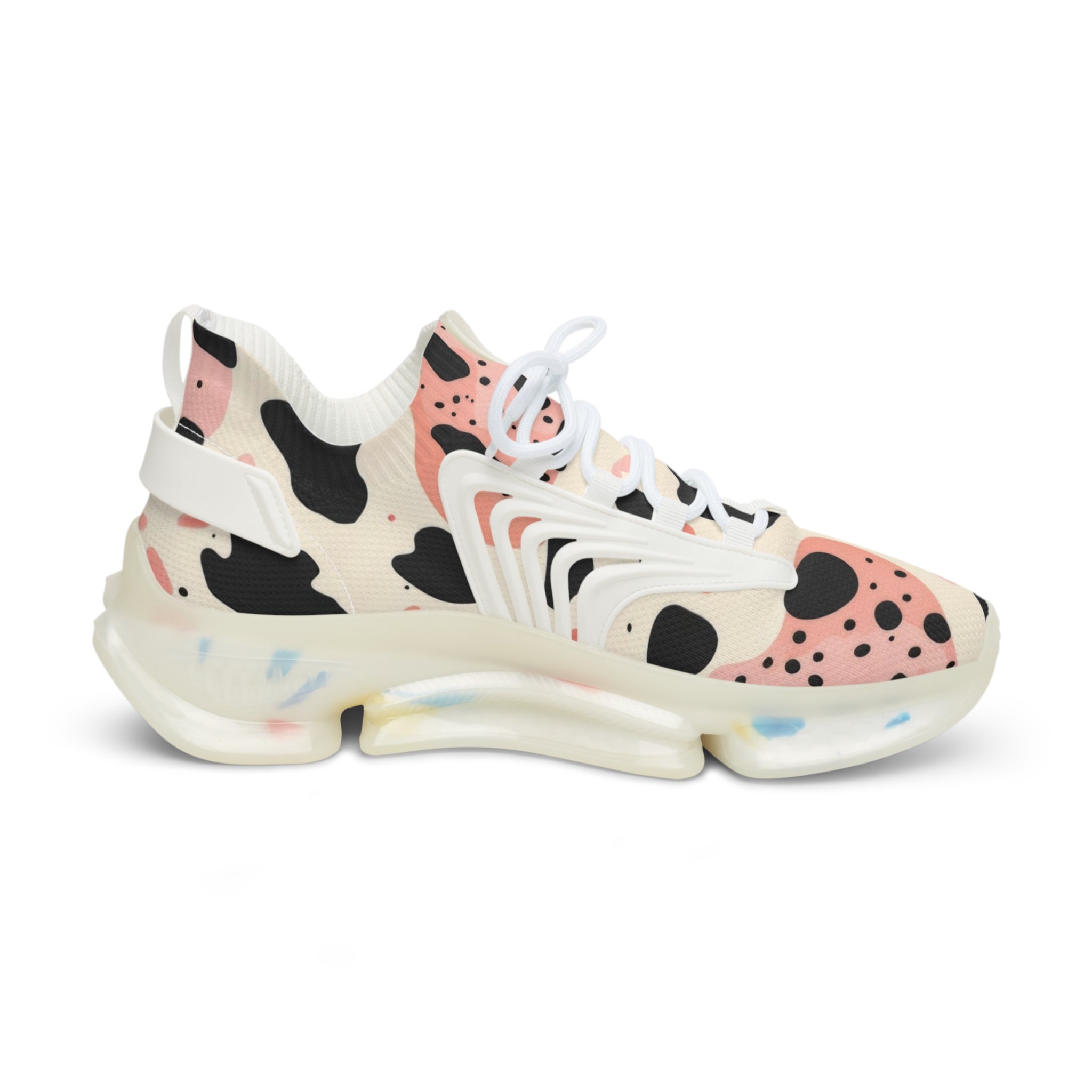 Organic Cow Print Cream and Pink Men's Mesh Sneakers, Artsulli - Art is Long, Life is Short, Shoes, , , , , , , 