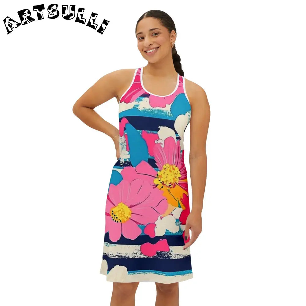 JAKKOUTTHEBXX Dayglo Floral Stripes Multi-Color Women’s Racerback