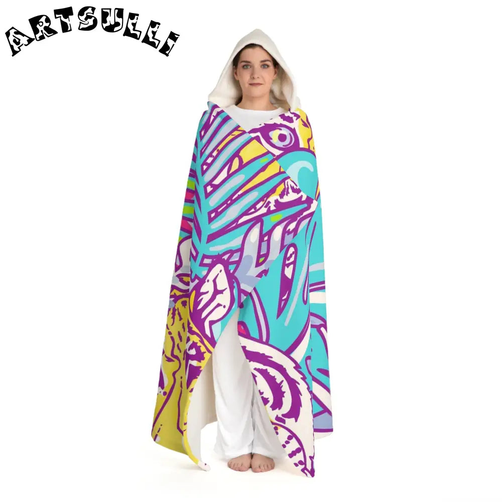 JAKKOUTTHEBXX Tropical Floral Tigers Torquise and Purple Hooded