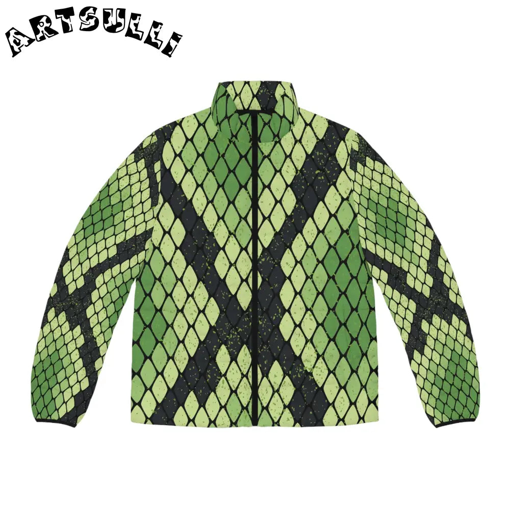 JAKKOUTTHEBXX Snake Skin Green and Black Men’s Puffer Jacket (AOP)