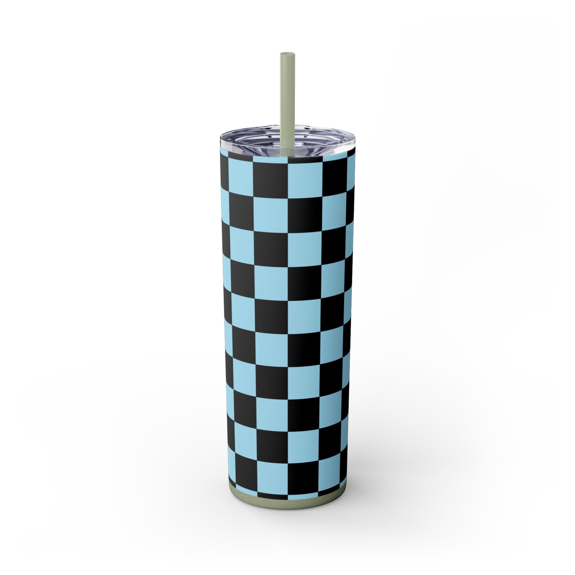 Checkerboard Black and Blue Skinny Tumbler with Straw, 20oz, Artsulli - Art is Long, Life is Short, Mug, Finish, Glossy, Color, Glitter Seascape, Size, 20oz, 14007394142238225720