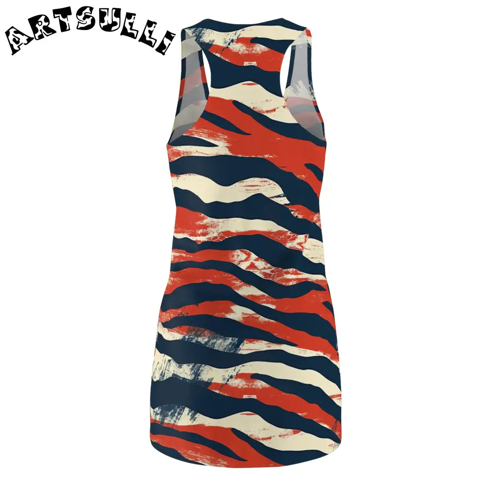 JAKKOUTTHEBXX Red White Navy Blue Abstract Print AOP Racerback Dress